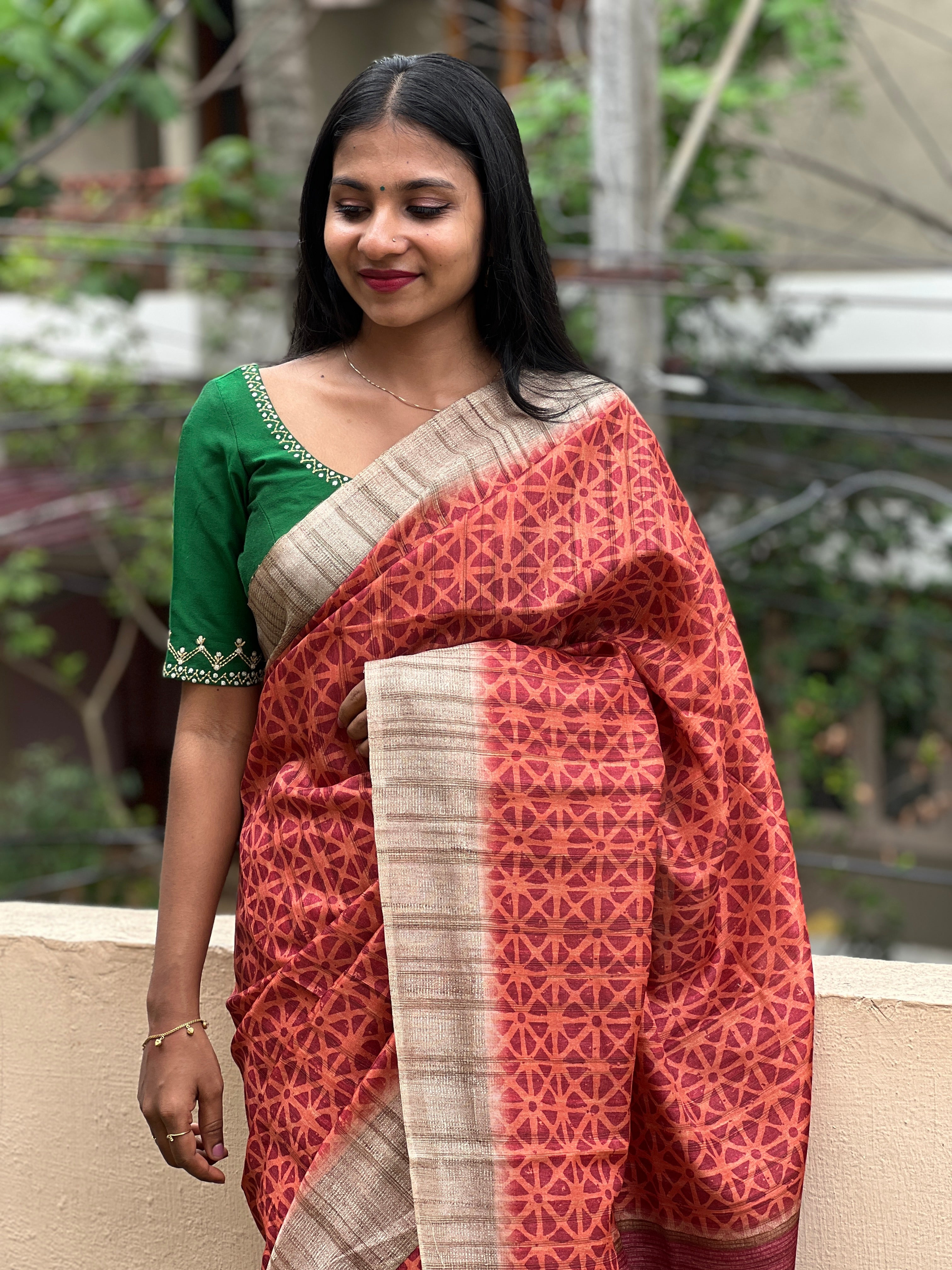 Sublimation Printed Geecha Tussar Finish Saree | KSD123