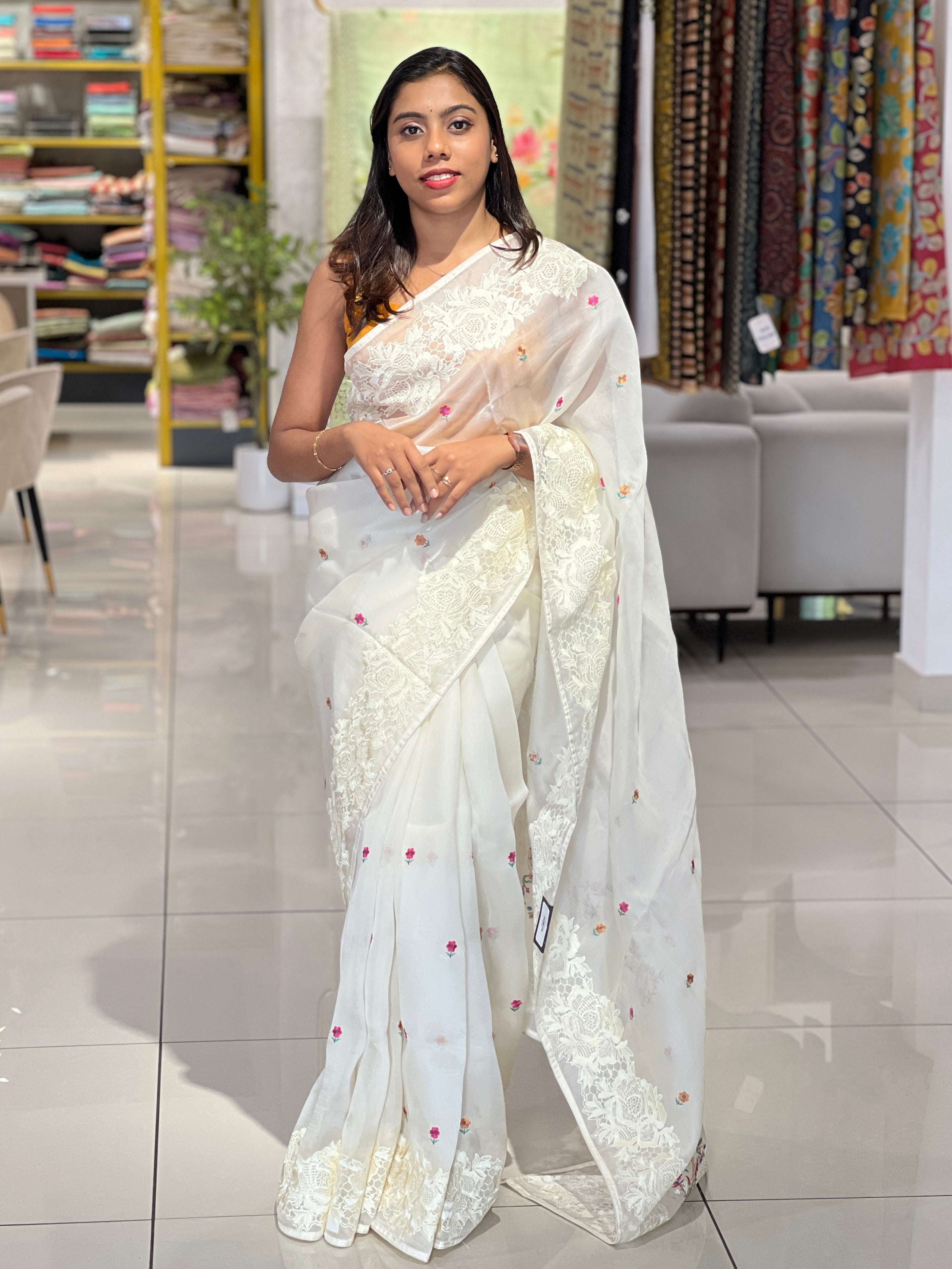 Floral Embroidery Detailed Pure Organza Saree | SBS1375