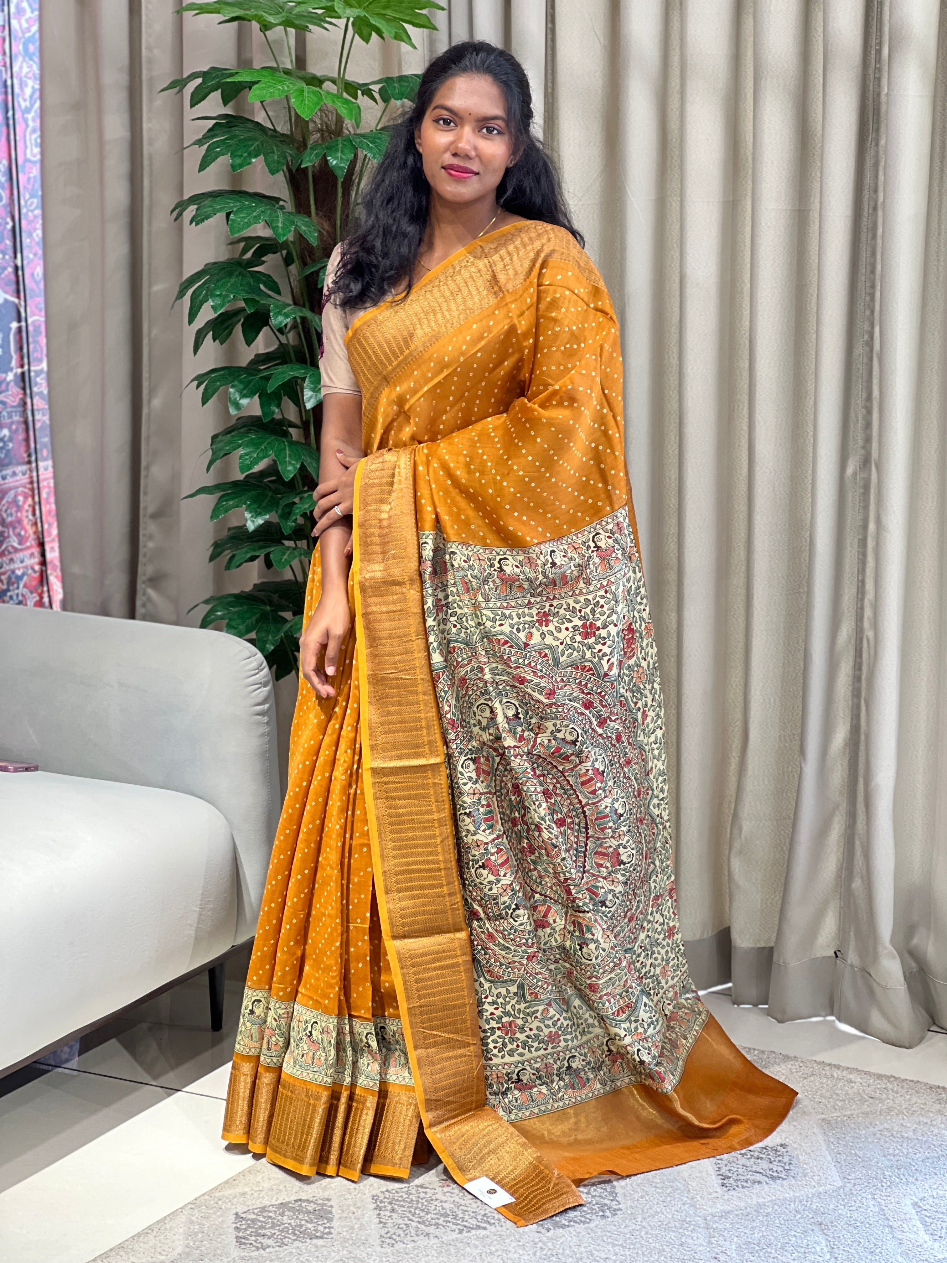 Bandhani Tie And Dye Patterned Chanderi Saree | RGD933R