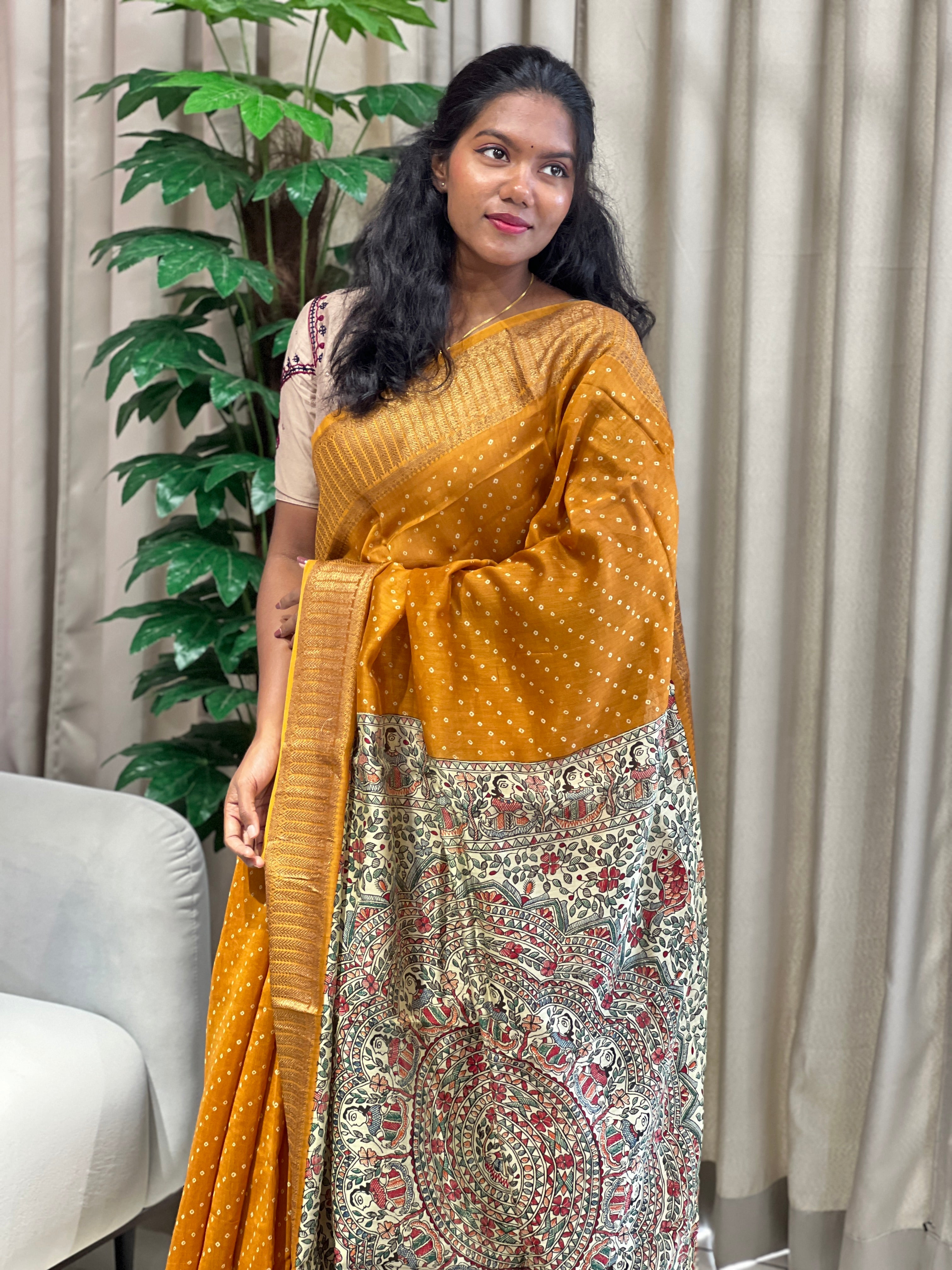 Bandhani Tie And Dye Patterned Chanderi Saree | RGD933R