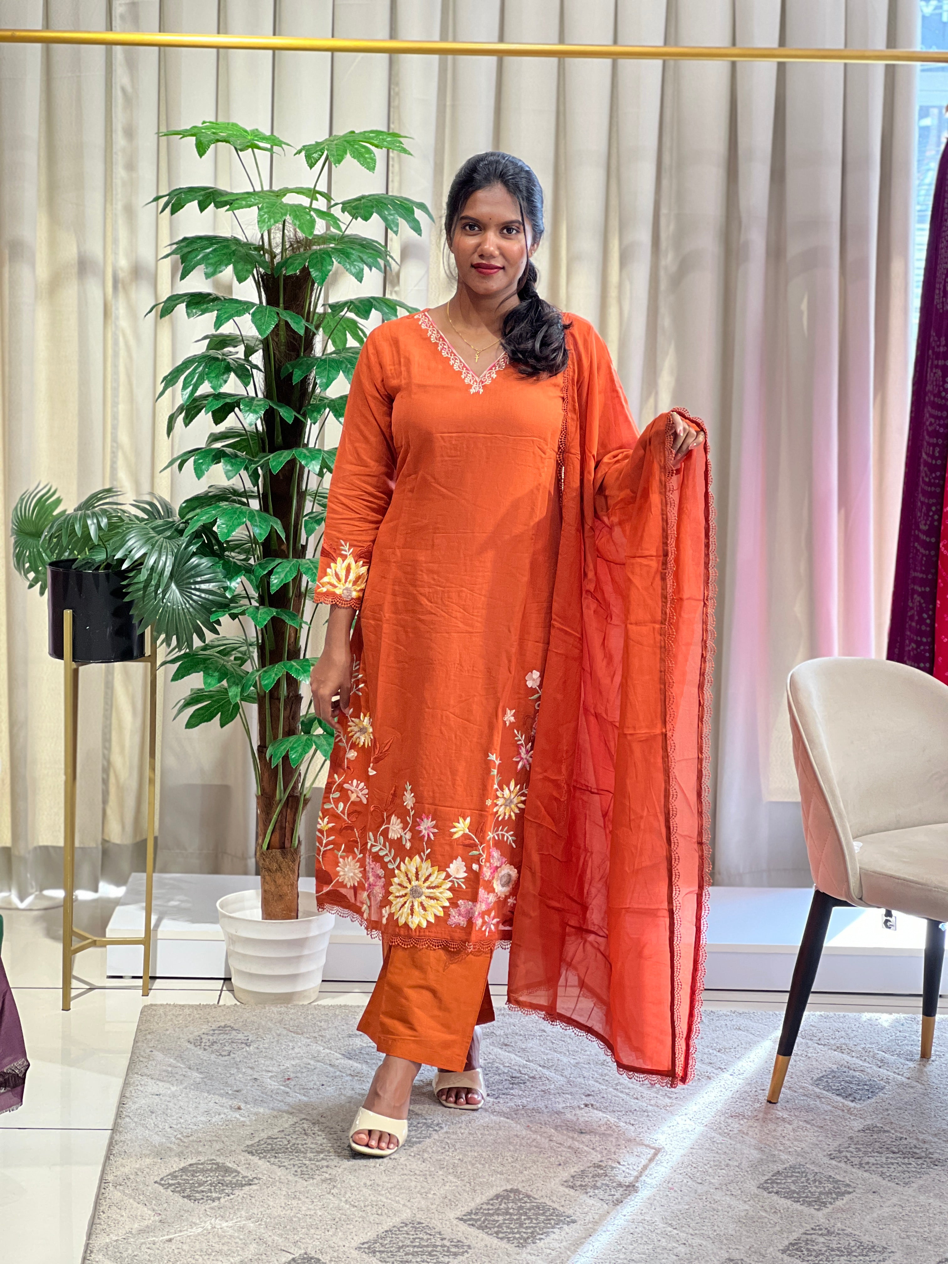 Multi Colour Machine Embroidered Chanderi Kurta Set | FW415