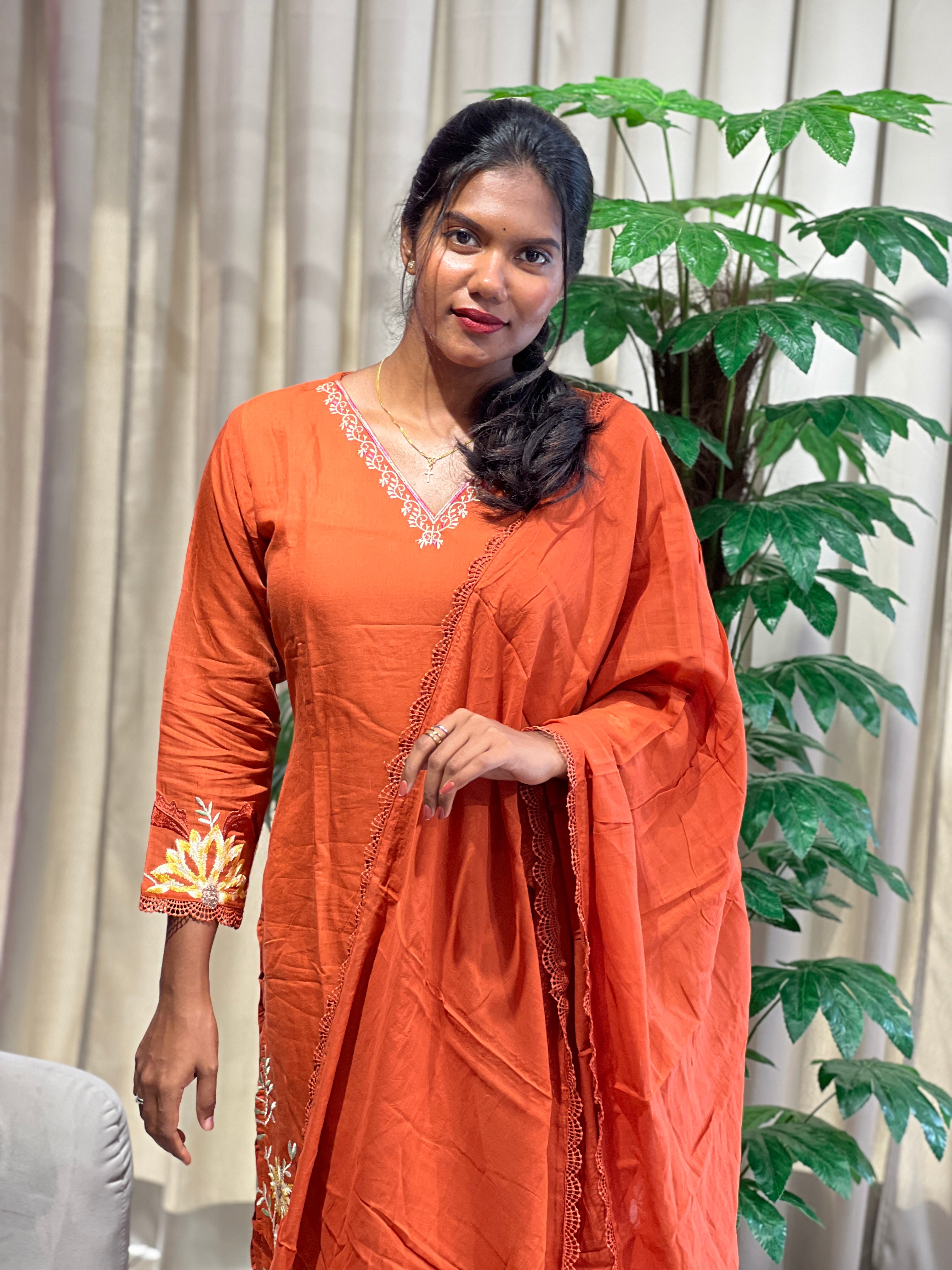 Multi Colour Machine Embroidered Chanderi Kurta Set | FW415