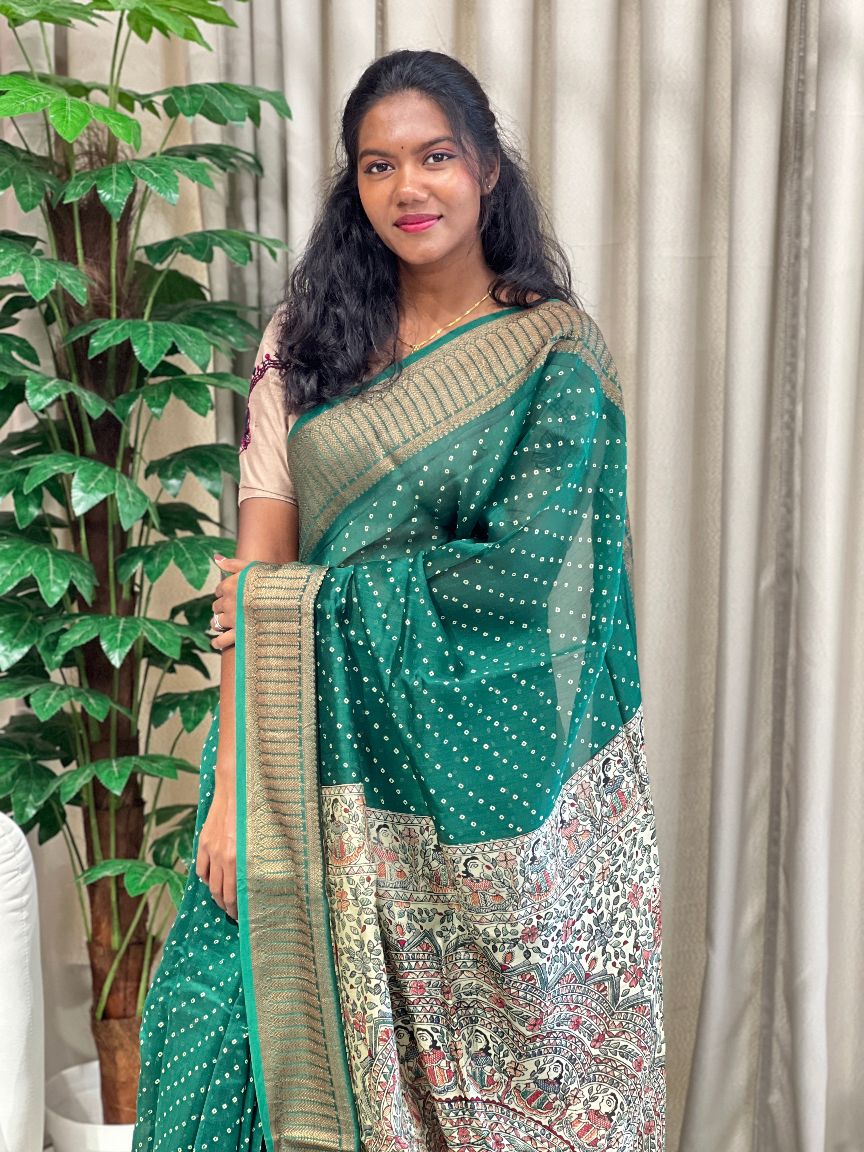 Bandhani Tie And Dye Patterned Chanderi Saree | RGD931R