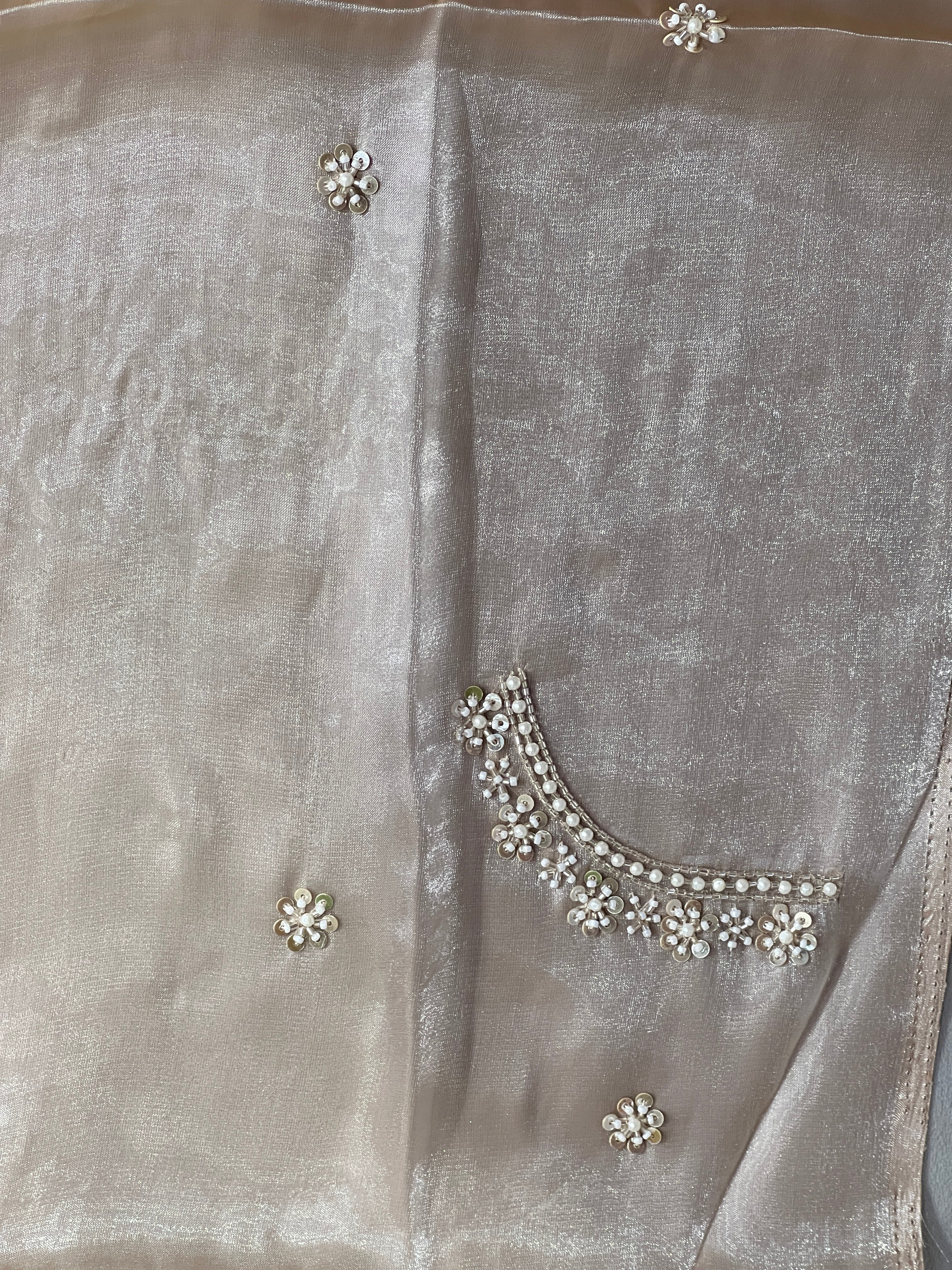 Cut Beads & Sugar Beads Detailed Shimmer Organza Saree | DNT1007