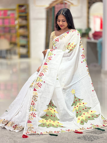 Hand Painted Bhagalpuri Linen Saree | RP646