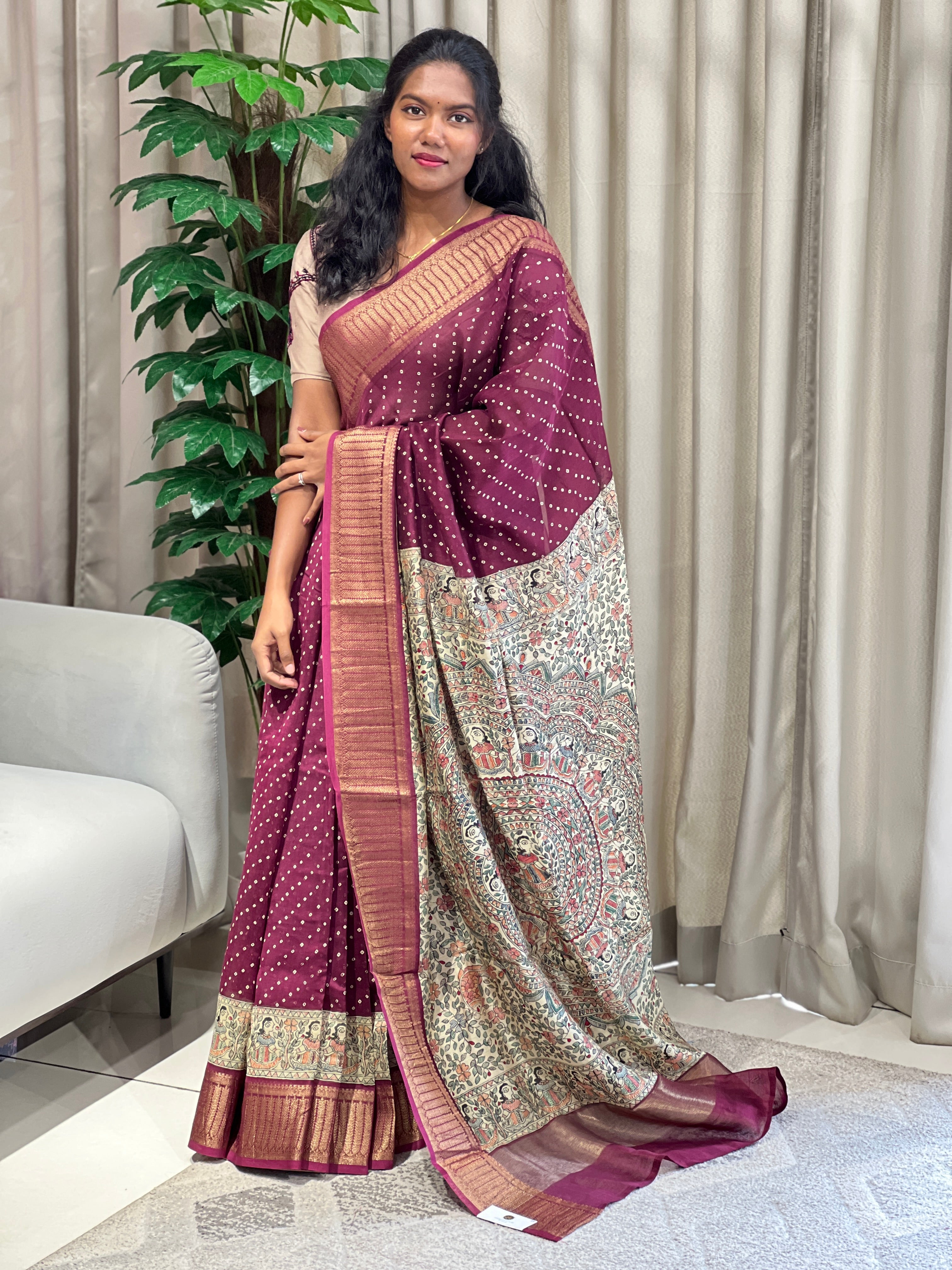 Bandhani Tie And Dye Patterned Chanderi Saree | RGD926R
