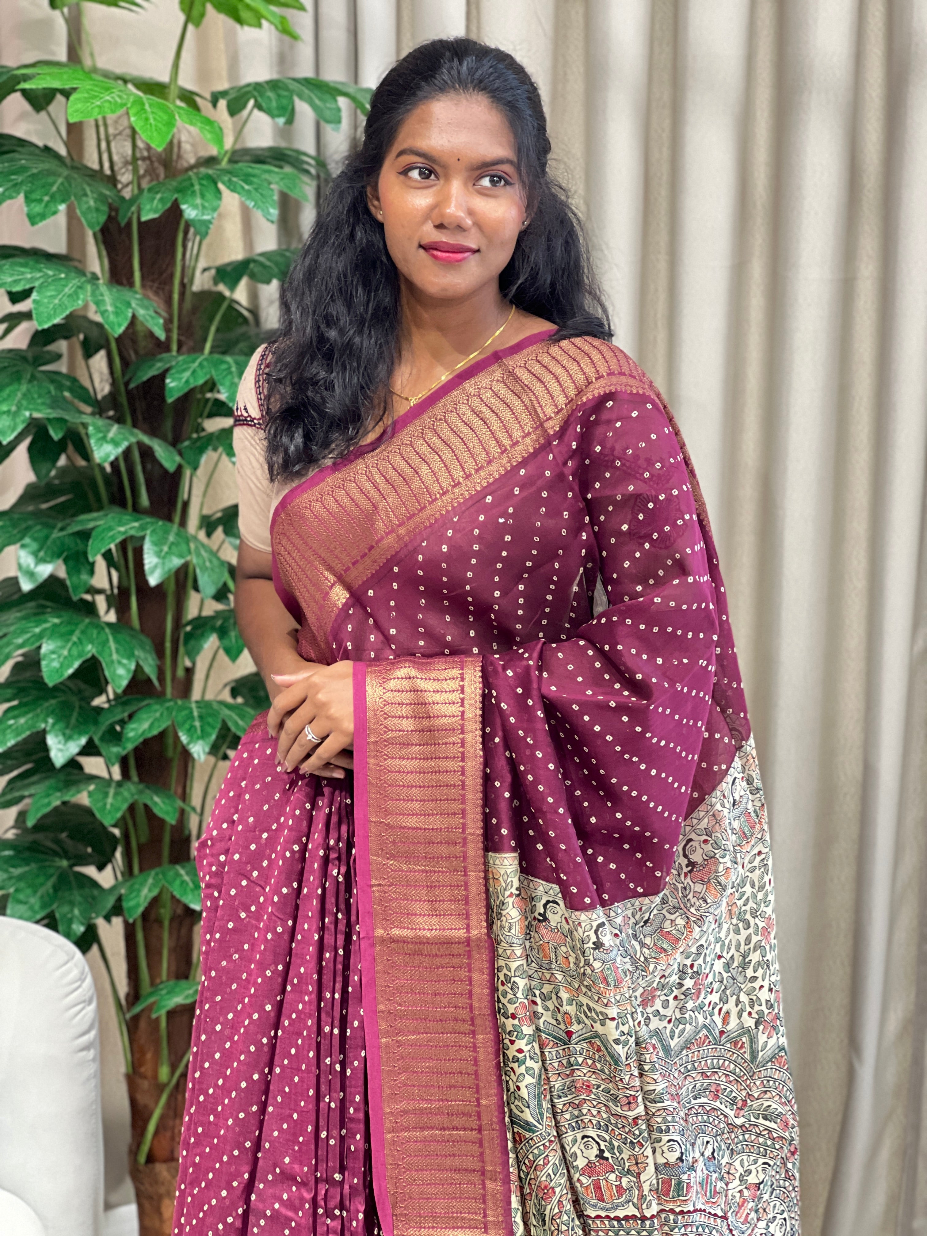 Bandhani Tie And Dye Patterned Chanderi Saree | RGD926R