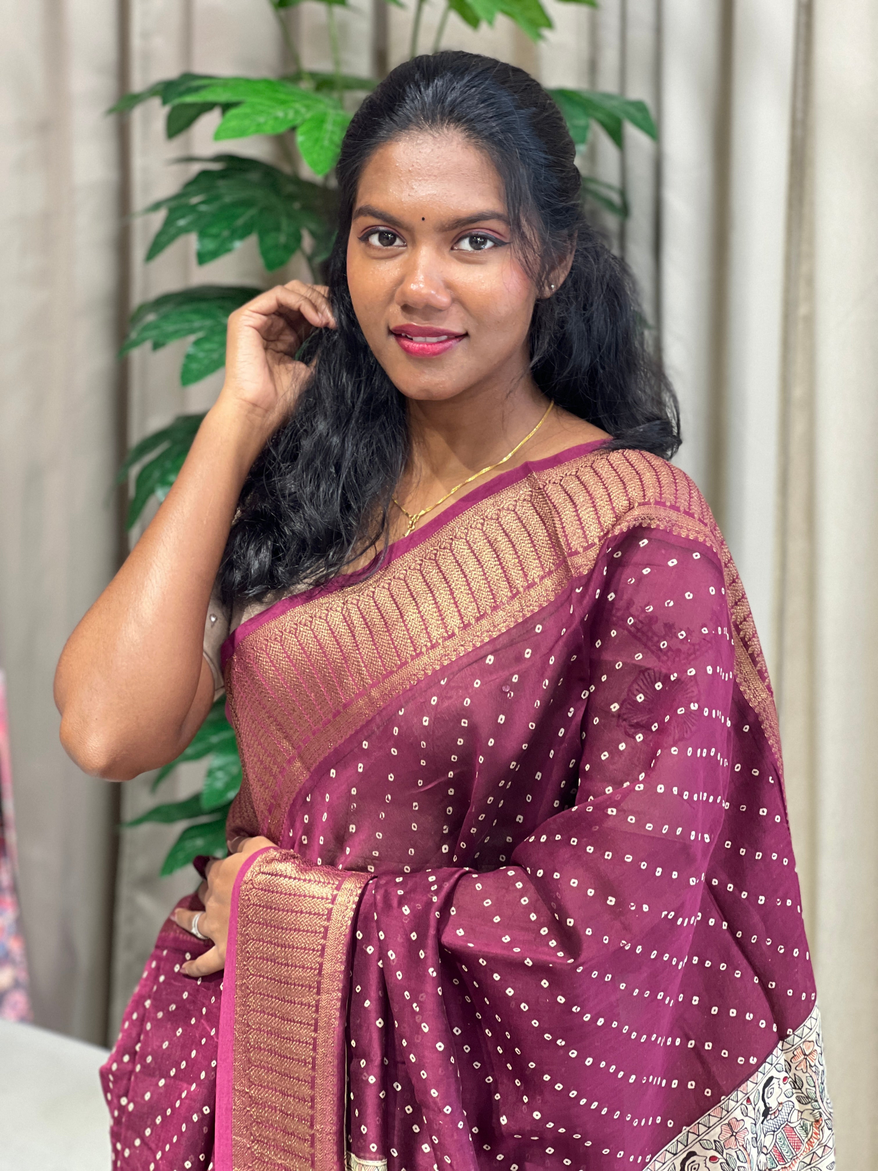 Bandhani Tie And Dye Patterned Chanderi Saree | RGD926R