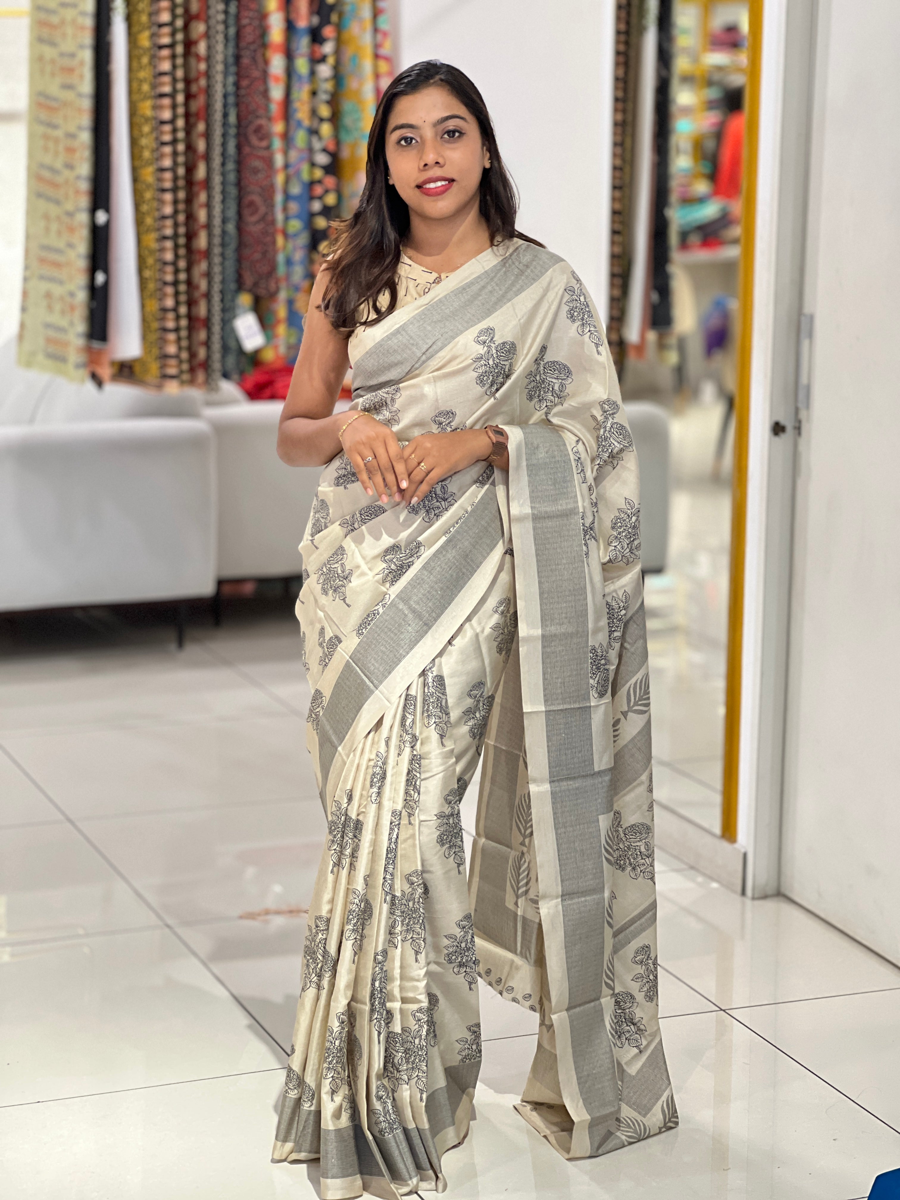 Floral Printed Semi Silk Saree | RMP119