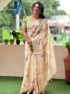 Floral Printed Chanderi Finish Saree | BLD440