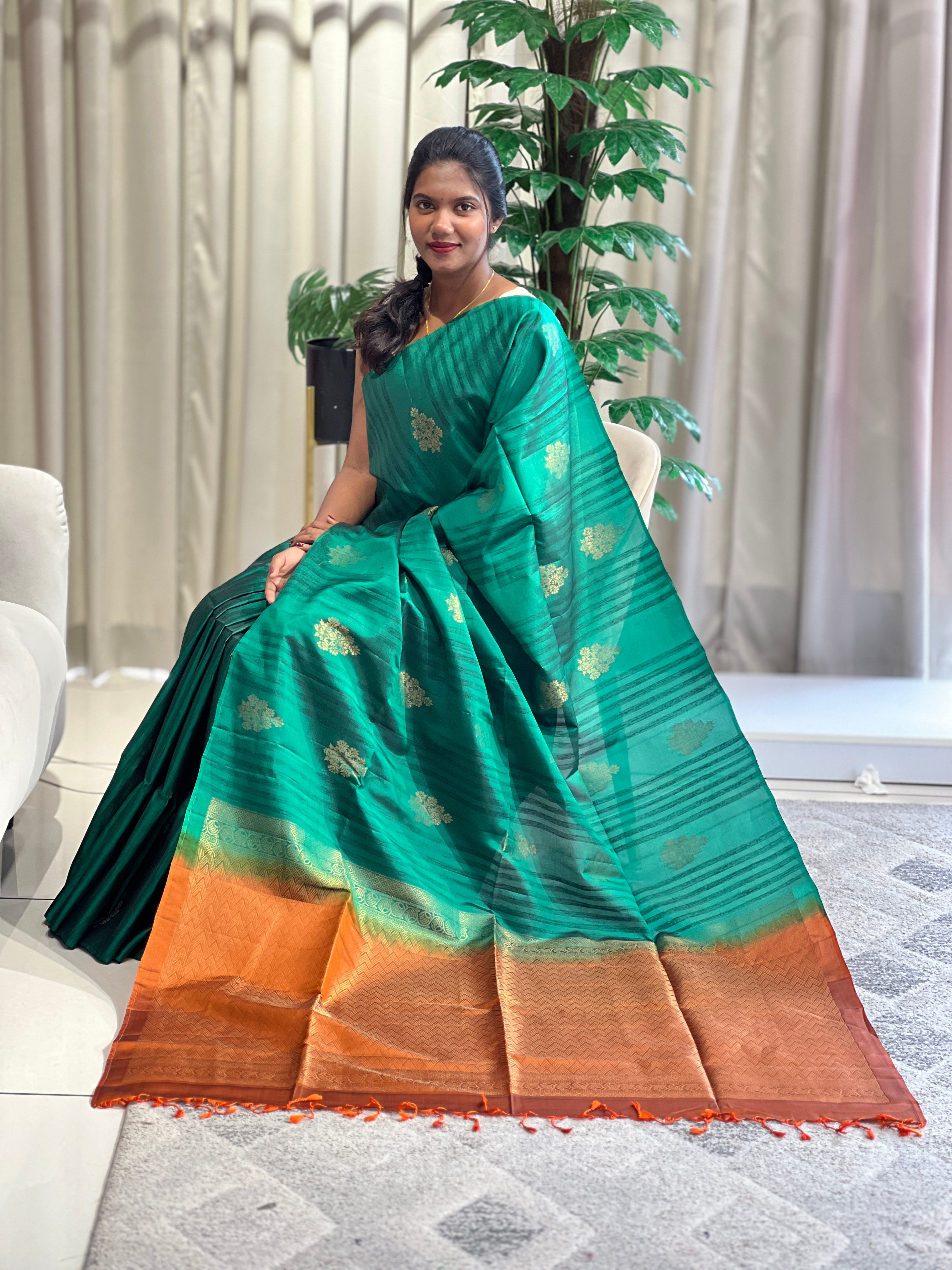 Golden Zari Buta Woven Soft Silk Saree | KSO123