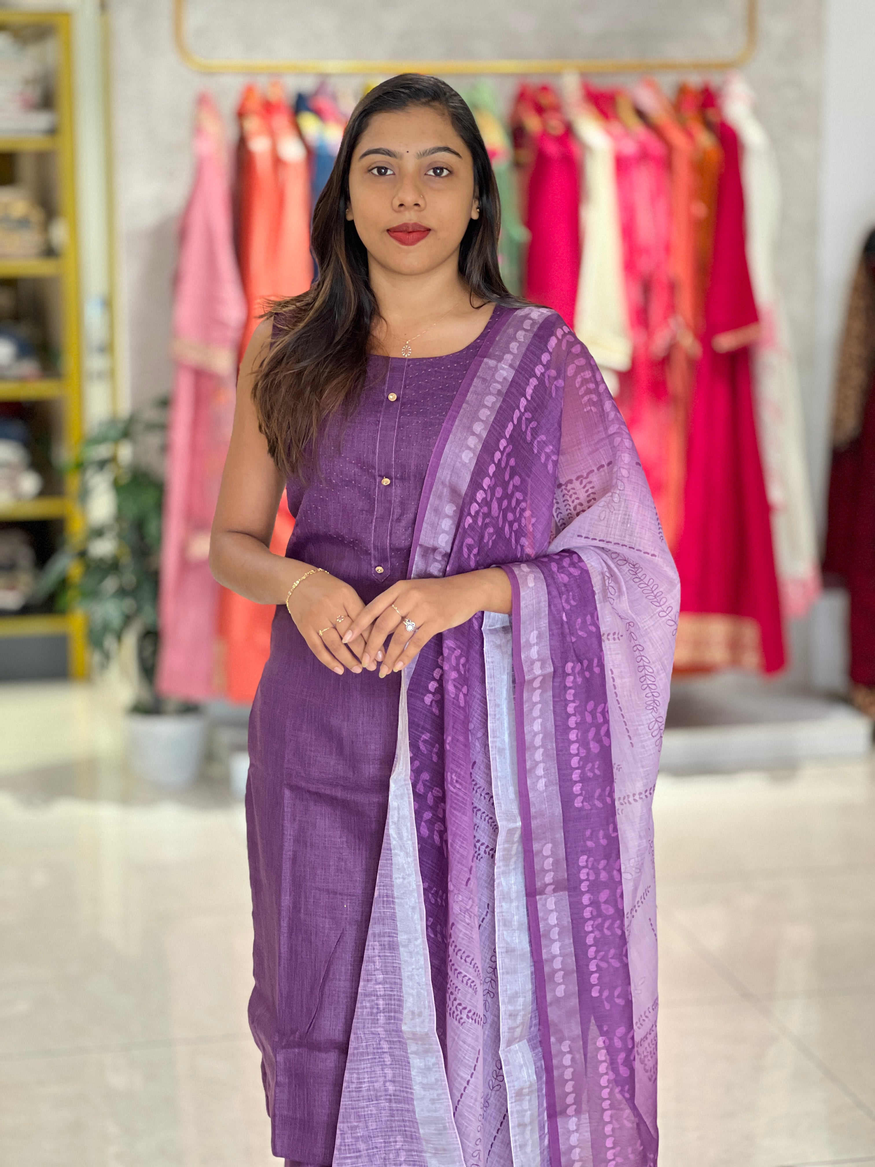 Thread Weaving Linen Cotton Kurta Set | NAI170