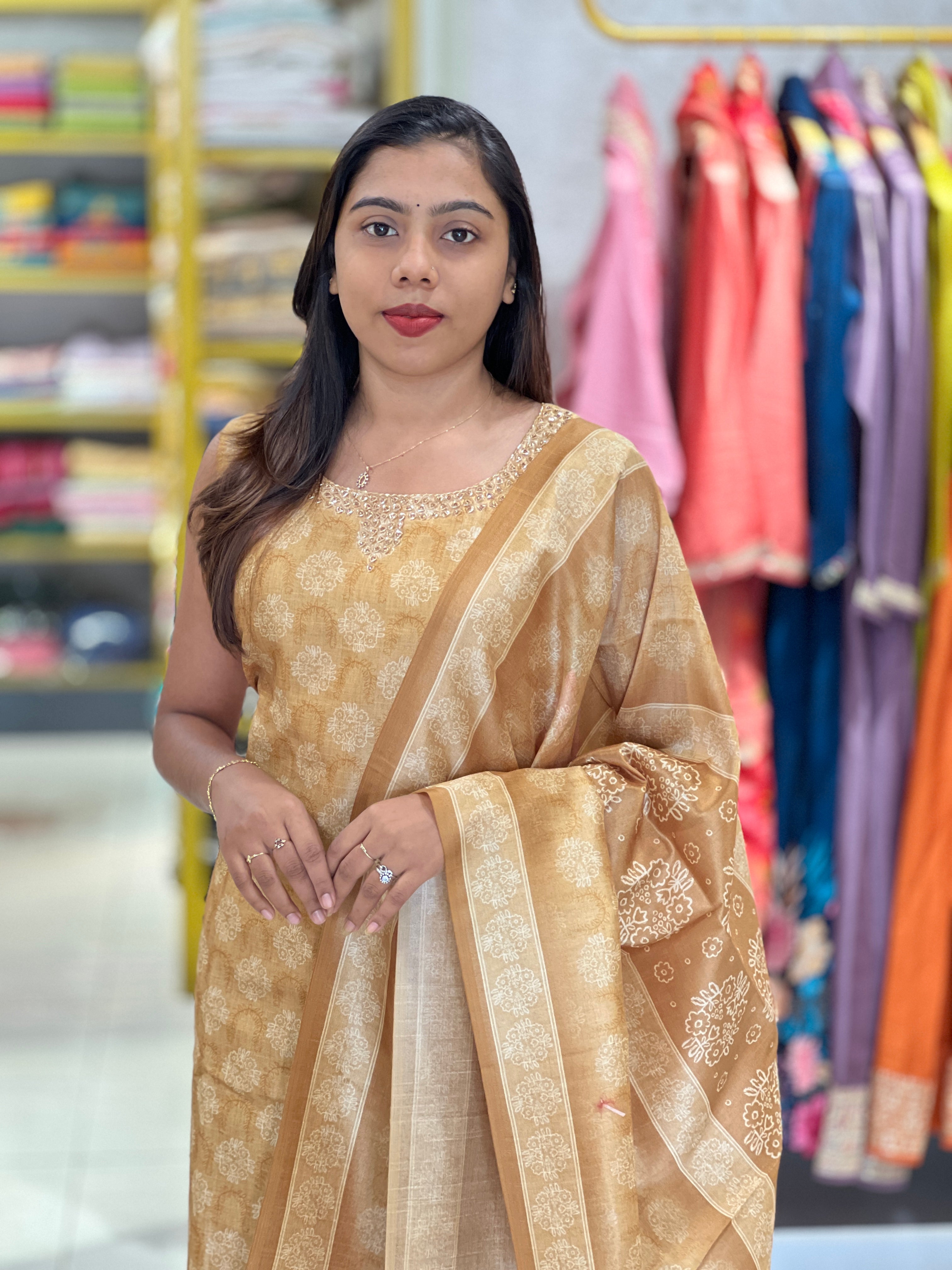 Handwork Detailed Semi Tussar Kurta Set | NAI175