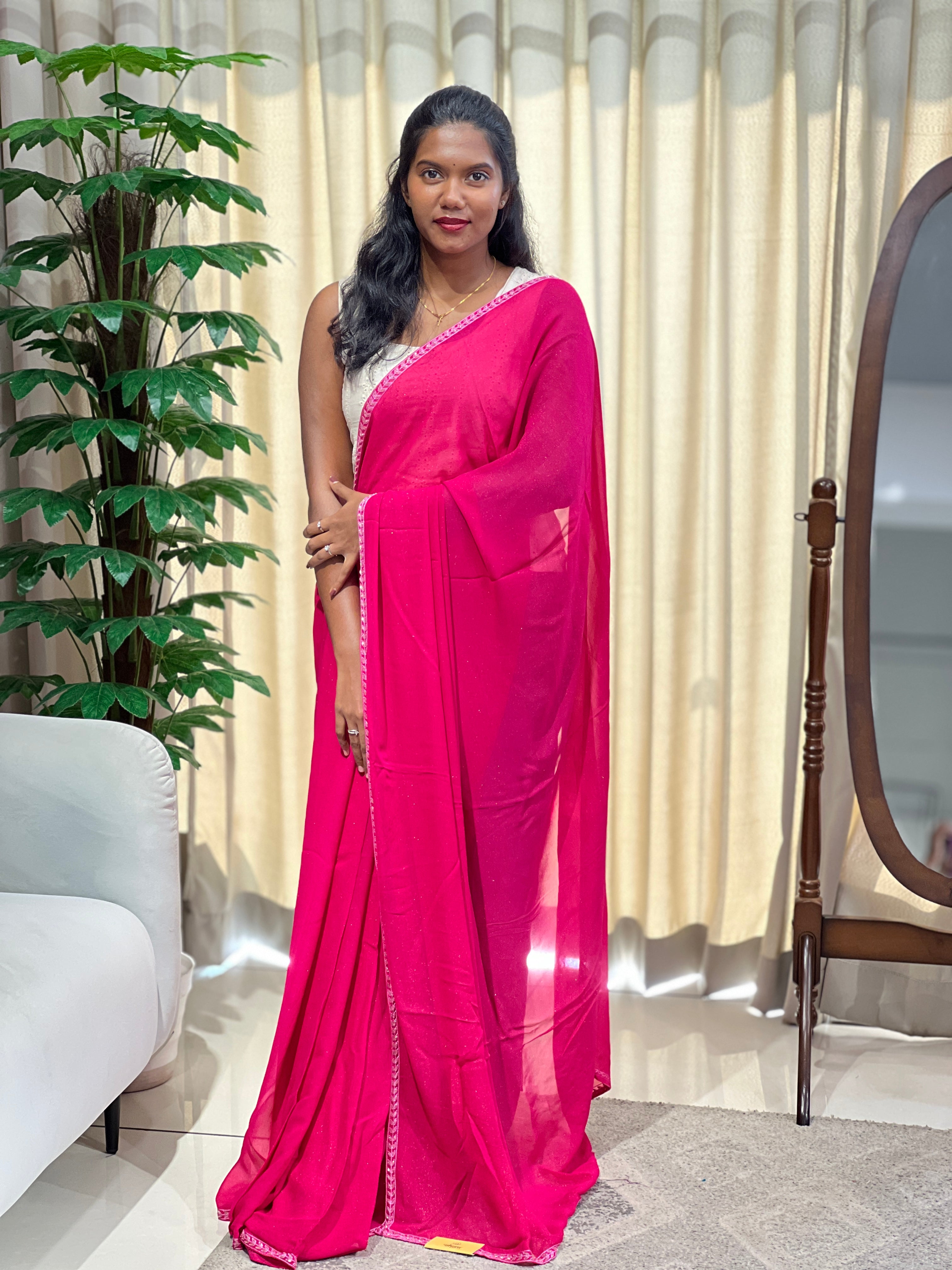 Hand Embroidery Detailed Shimmer Georgette Saree | AHD1912