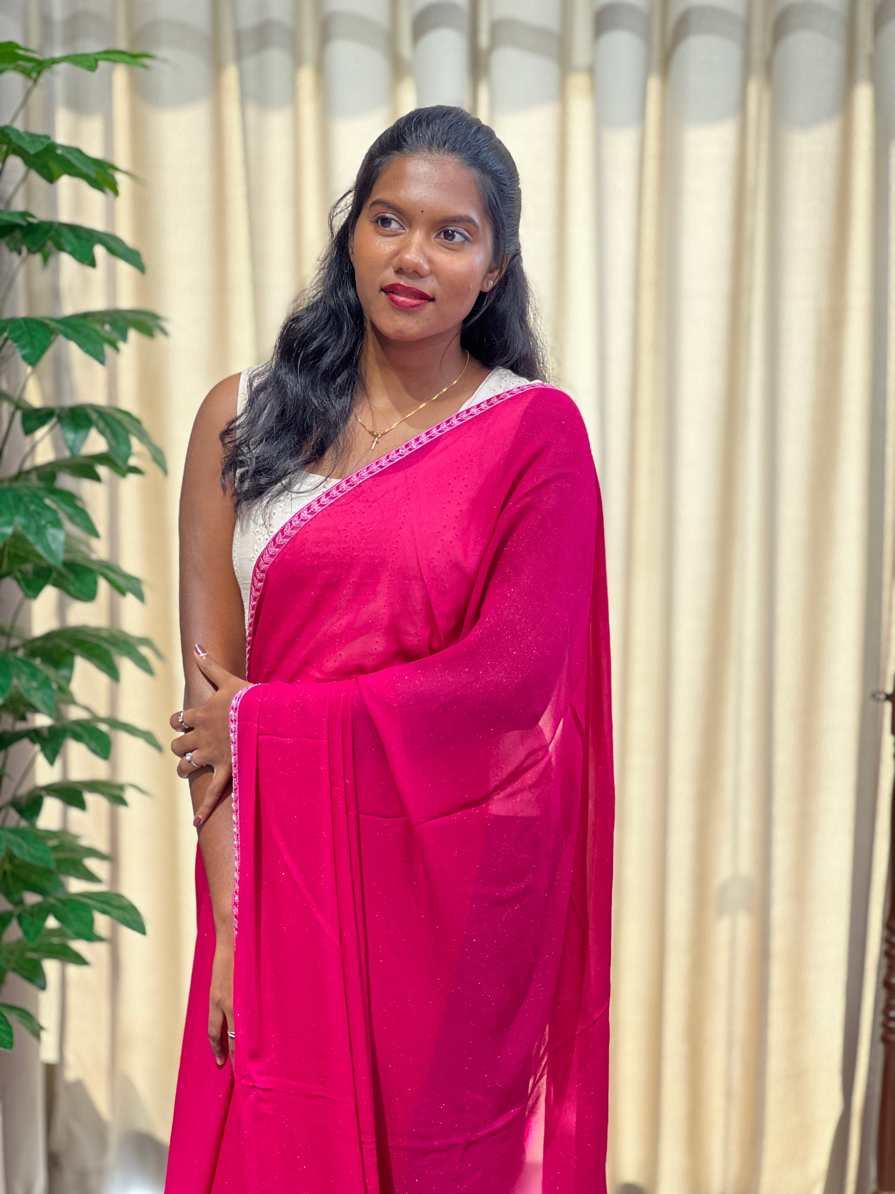 Hand Embroidery Detailed Shimmer Georgette Saree | AHD1912