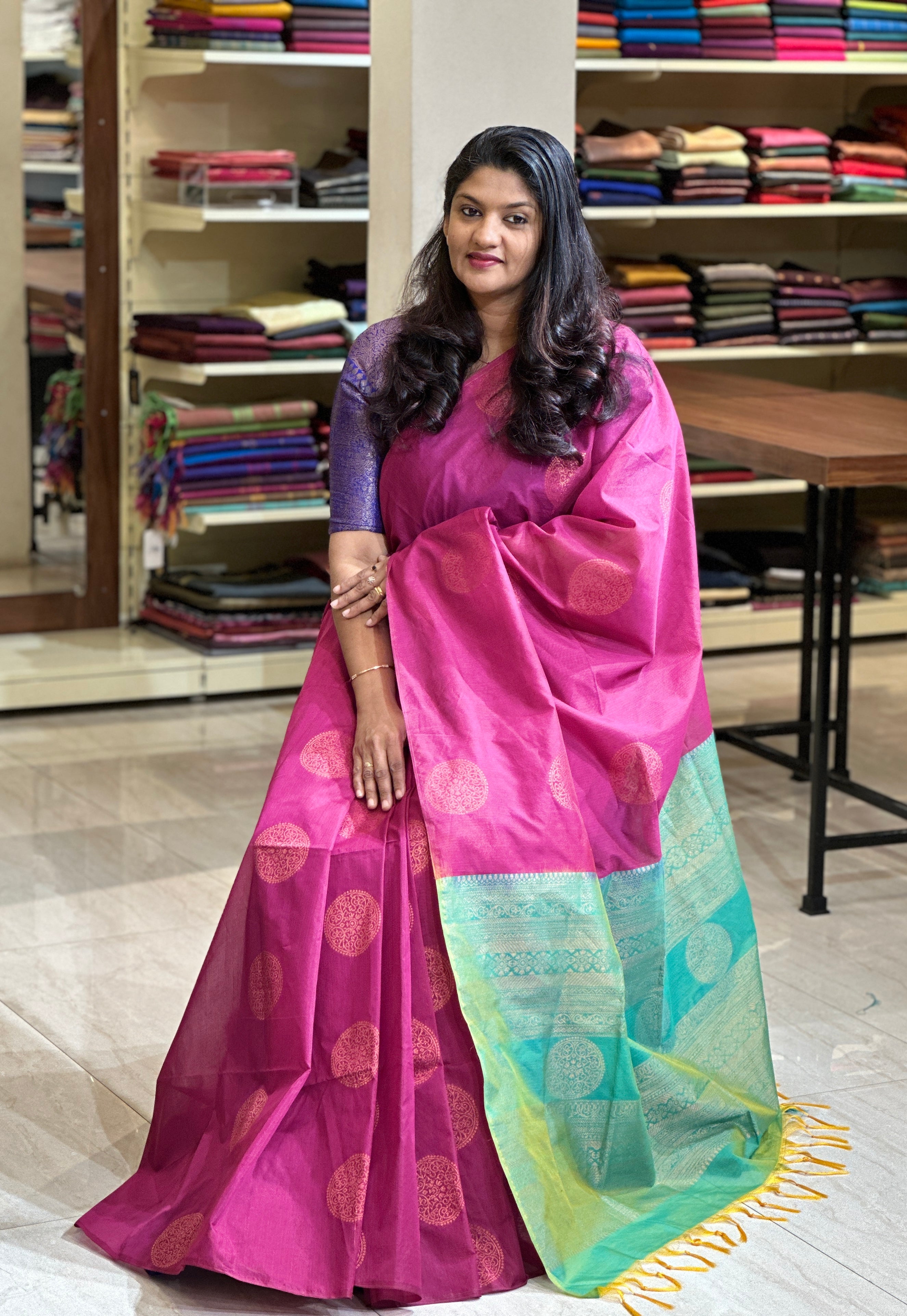 Circular Buta Woven Kora Silk Finish Saree | PRS213