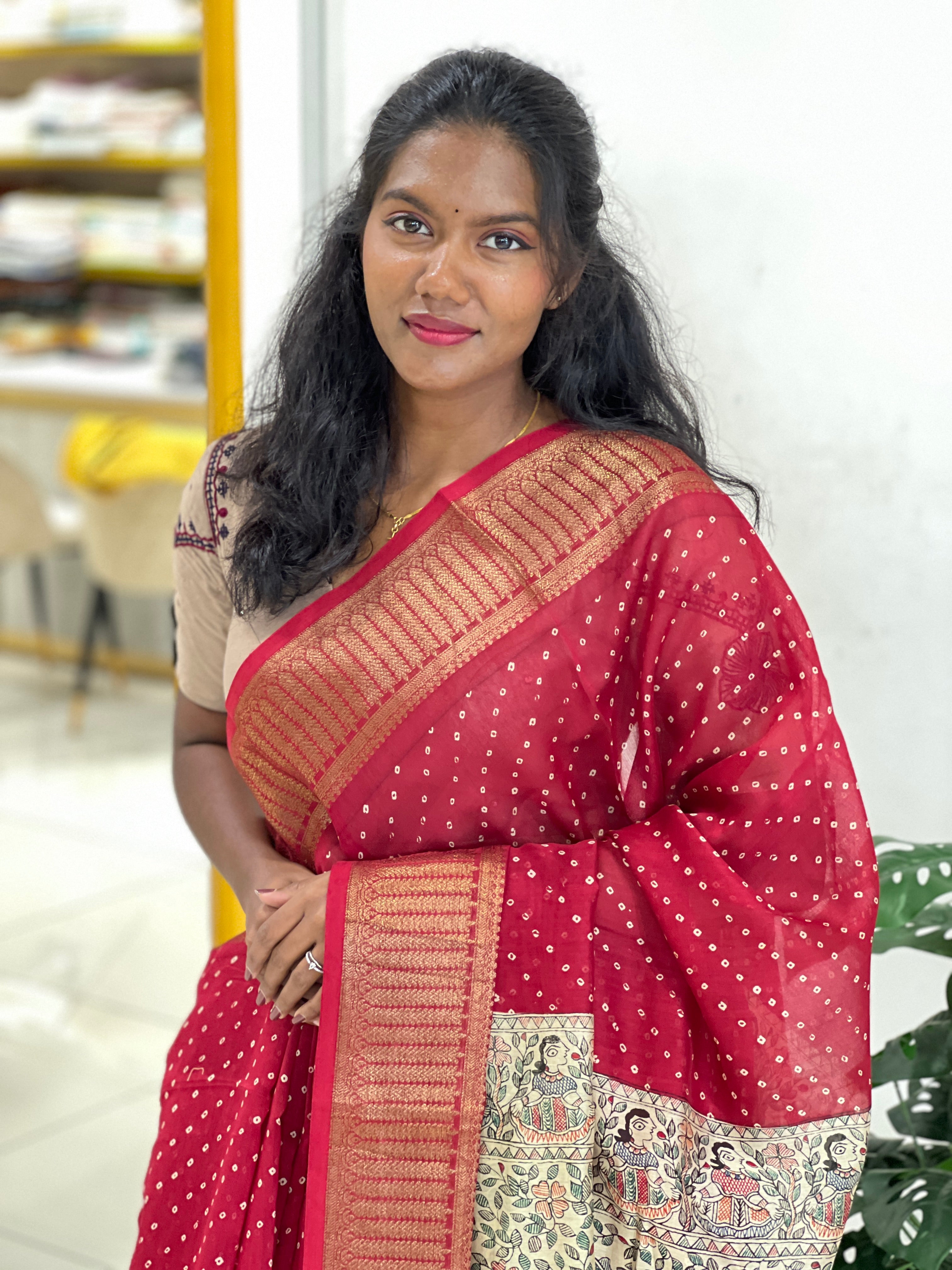 Bandhani Tie And Dye Patterned Chanderi Saree | RGD935R