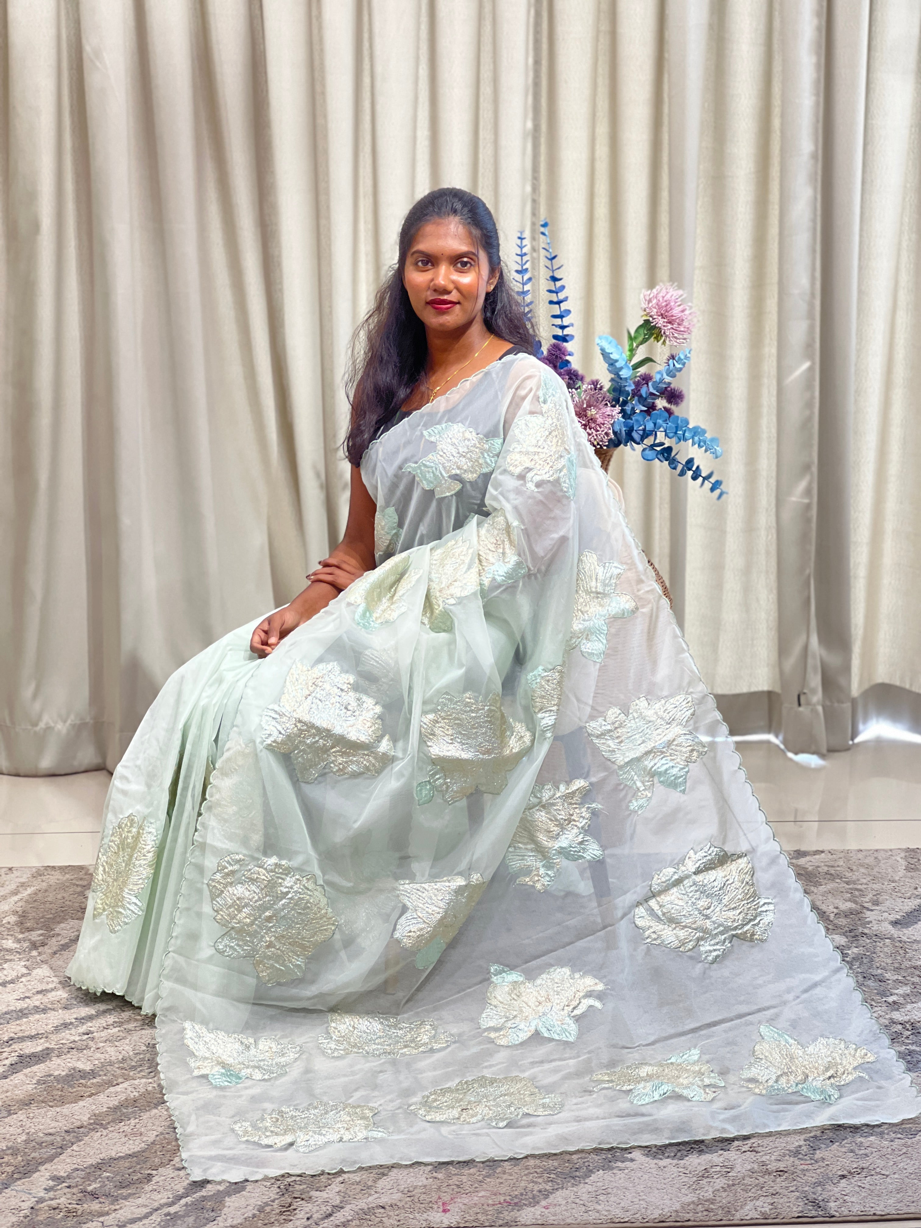 Abstract Floral Pattern Turkish Organza Saree | MM629