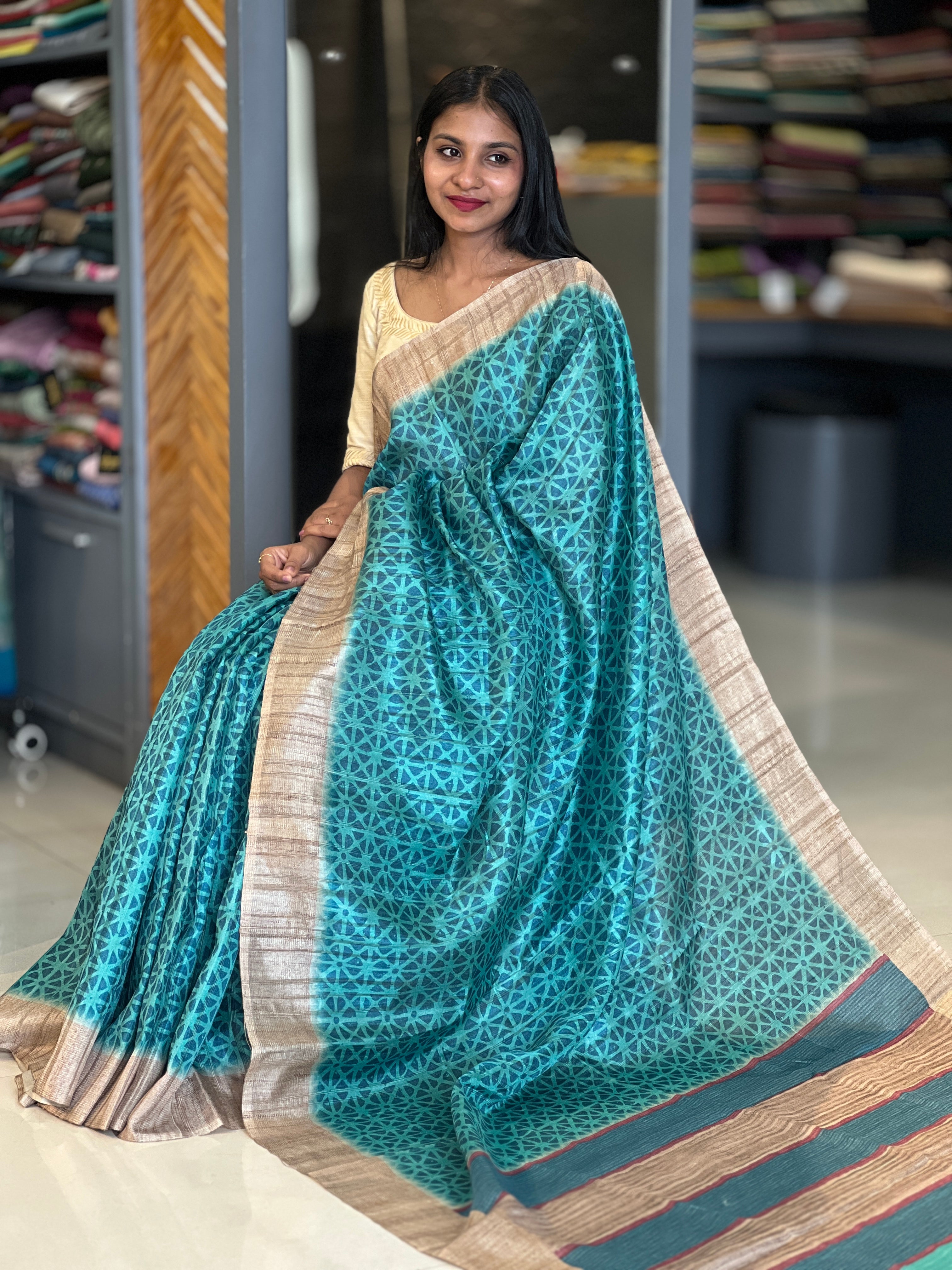 Sublimation Printed Geecha Tussar Finish Saree | KSD123