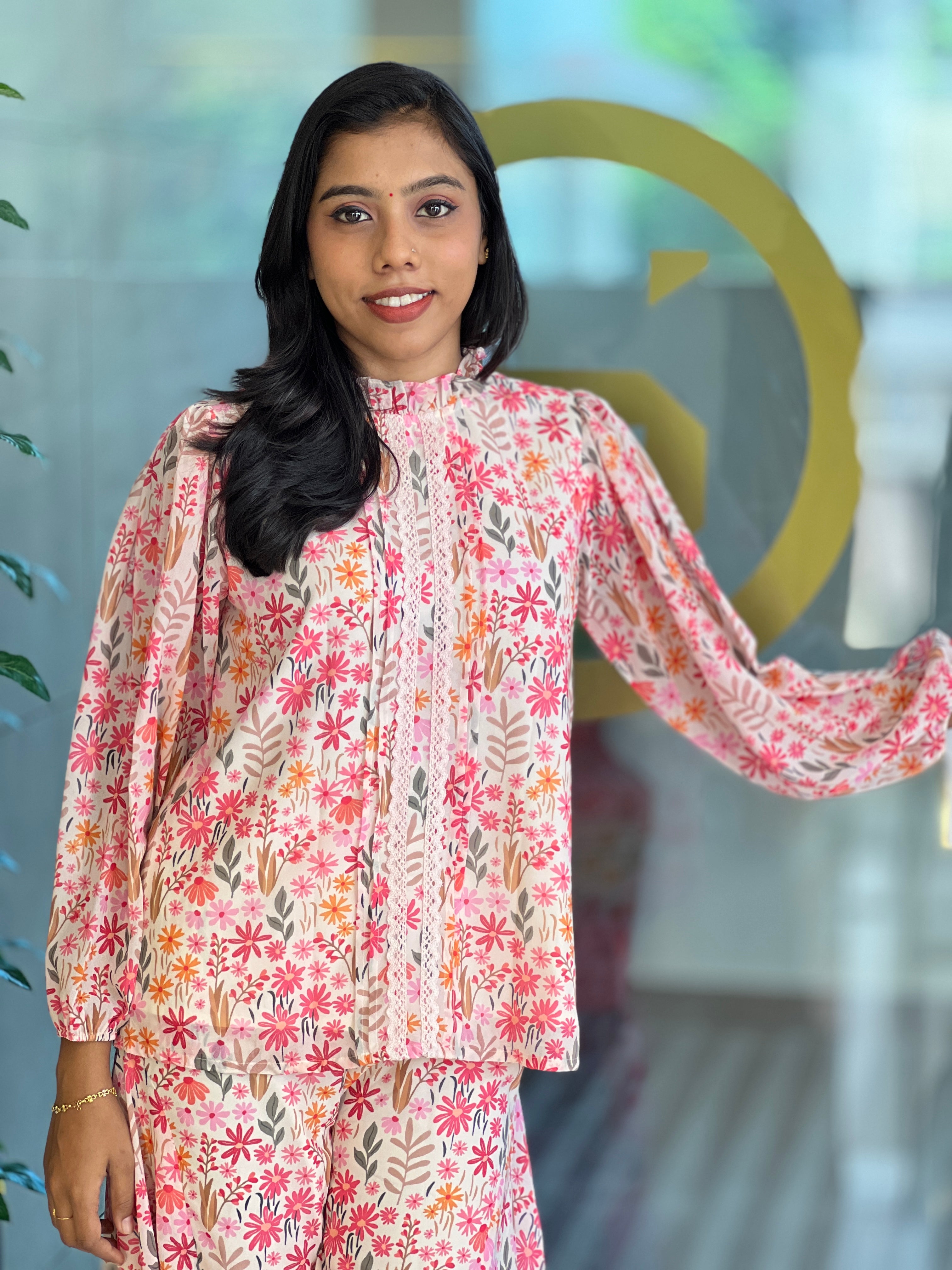 Floral Printed Pattern Georgette Cord Set | TBS126