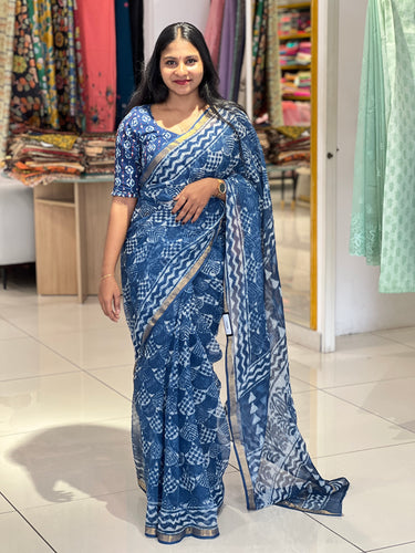 Screen Print With Zari Border Detailed Kota Saree | VFC493