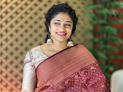 Copper Zari Woven Handloom Kanchipuram Saree | HH218