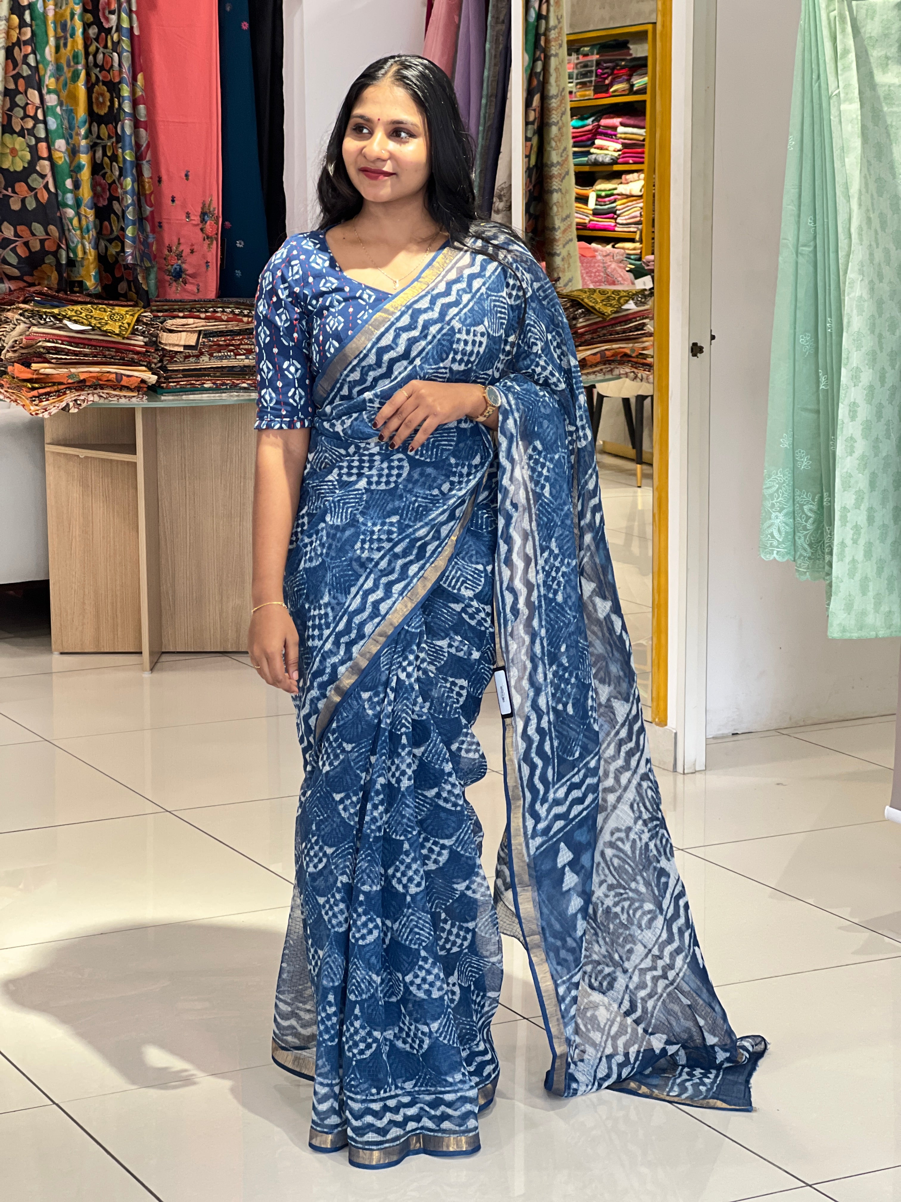Screen Print With Zari Border Detailed Kota Saree | VFC493