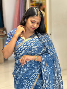 Screen Print With Zari Border Detailed Kota Saree | VFC493