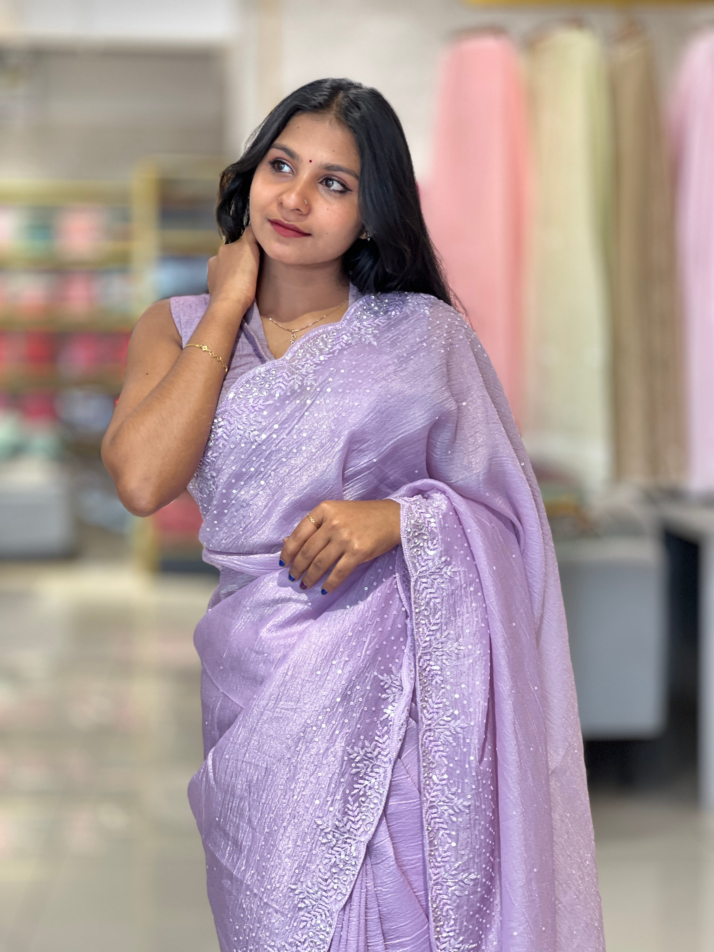 Party Wear Crushed Organza Saree | SBP1025