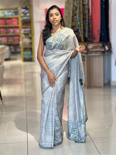 Self Stripe Weaved Semi Organza Saree | BLD520