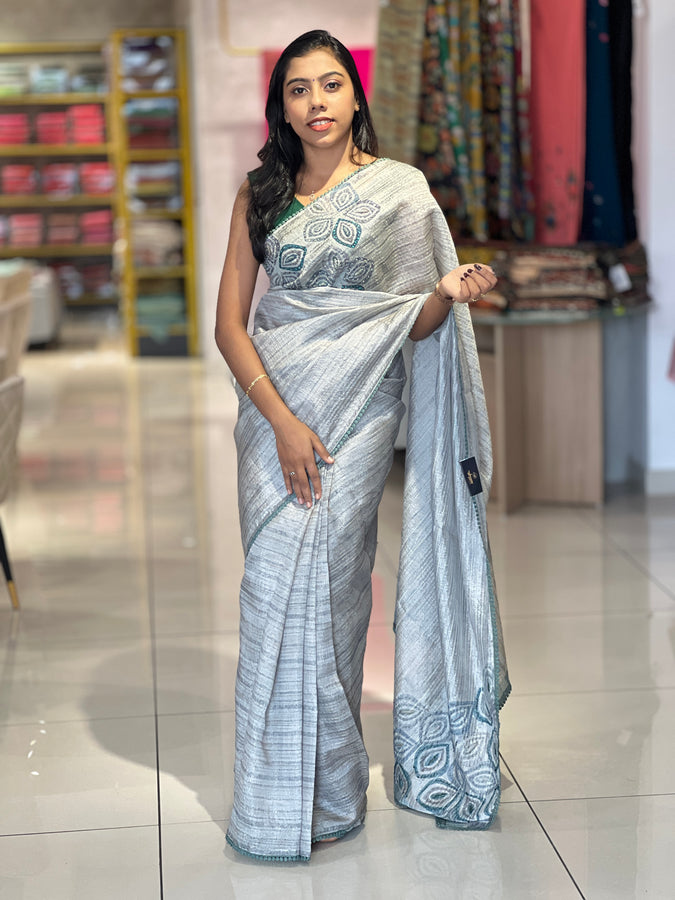 Self Stripe Weaved Semi Organza Saree | BLD520