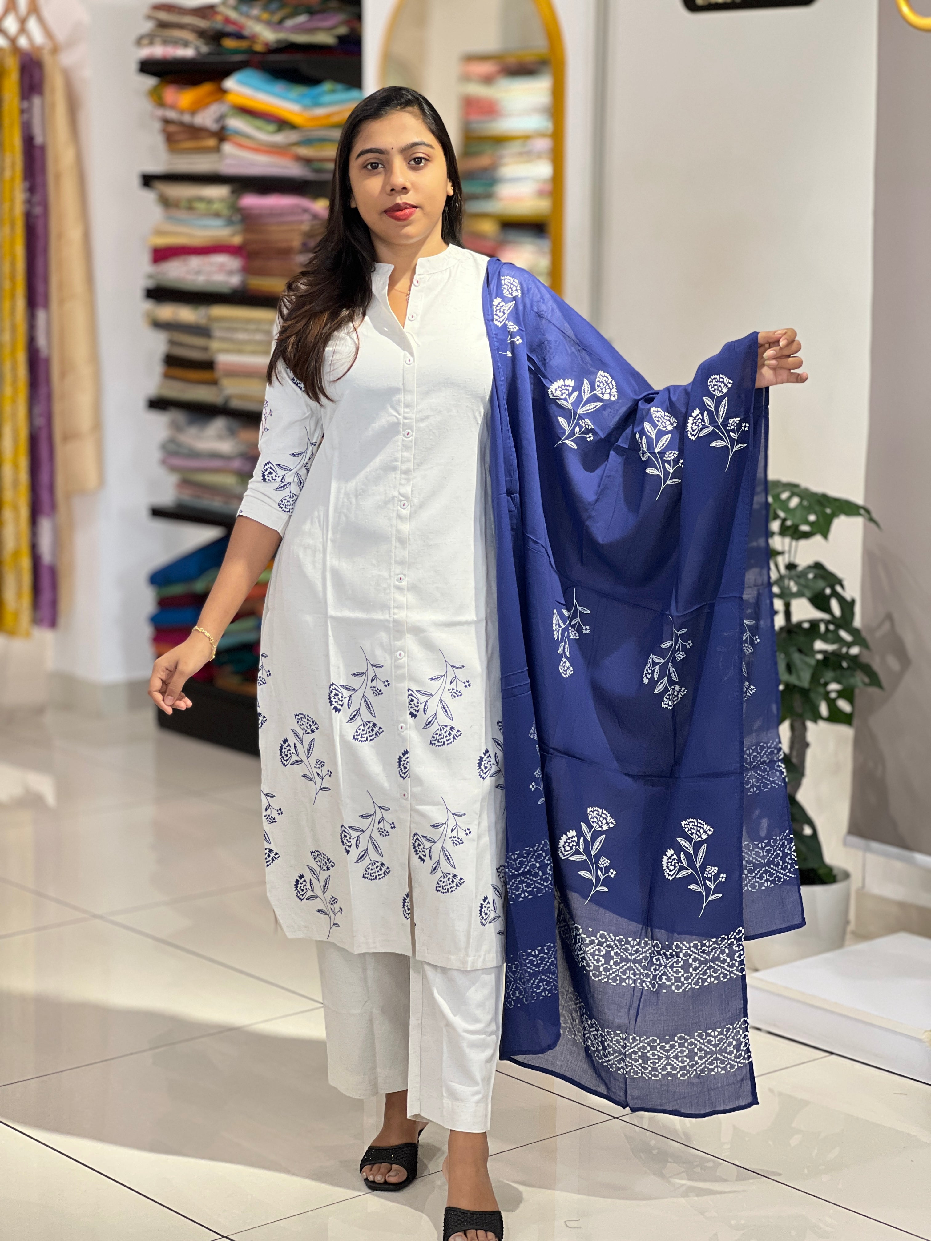 Floral Printed Linen Cotton Kurta Set | PGI346