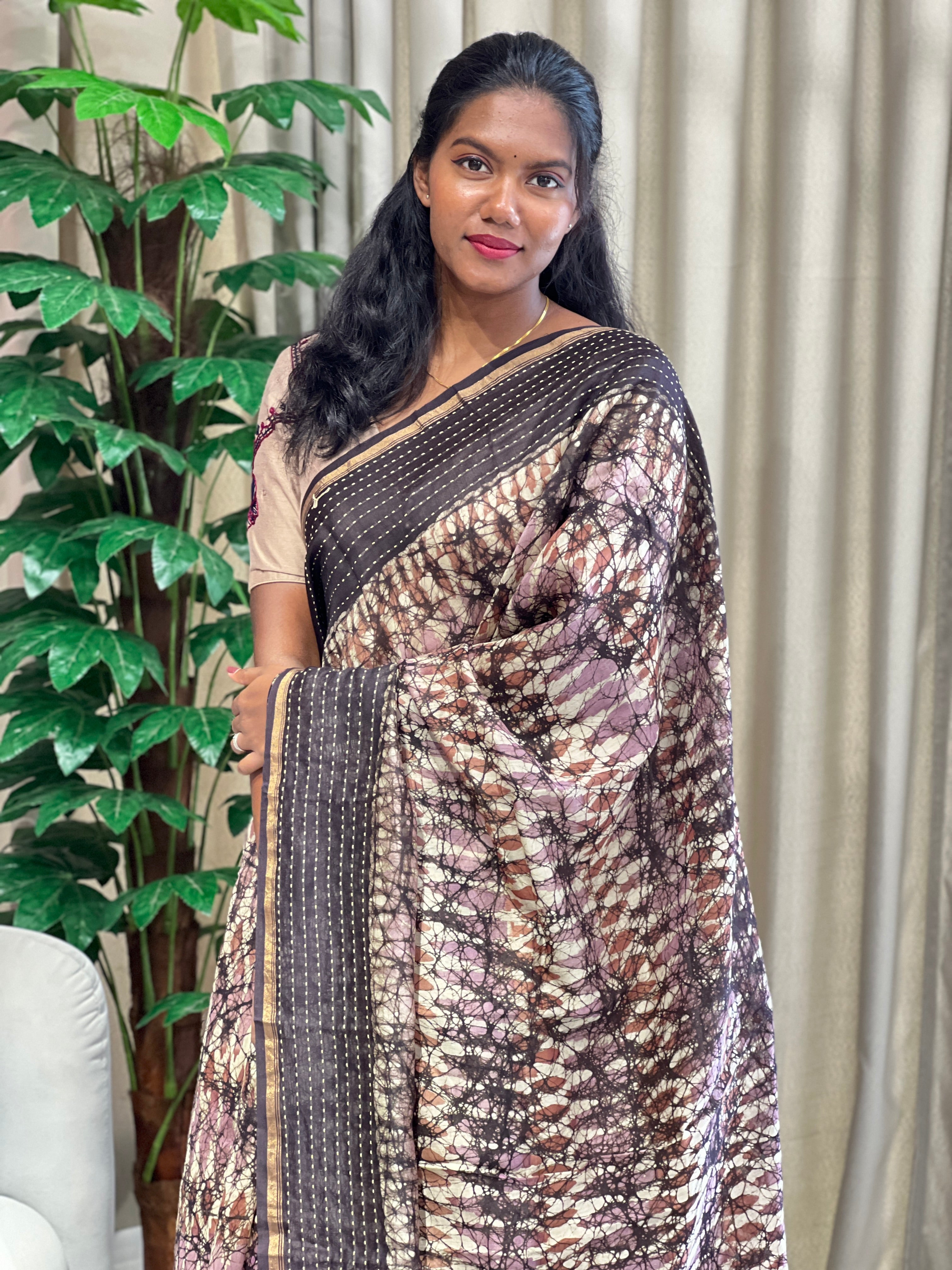 Batik Print With Kantha Embroidered Chanderi Saree | RGD917R