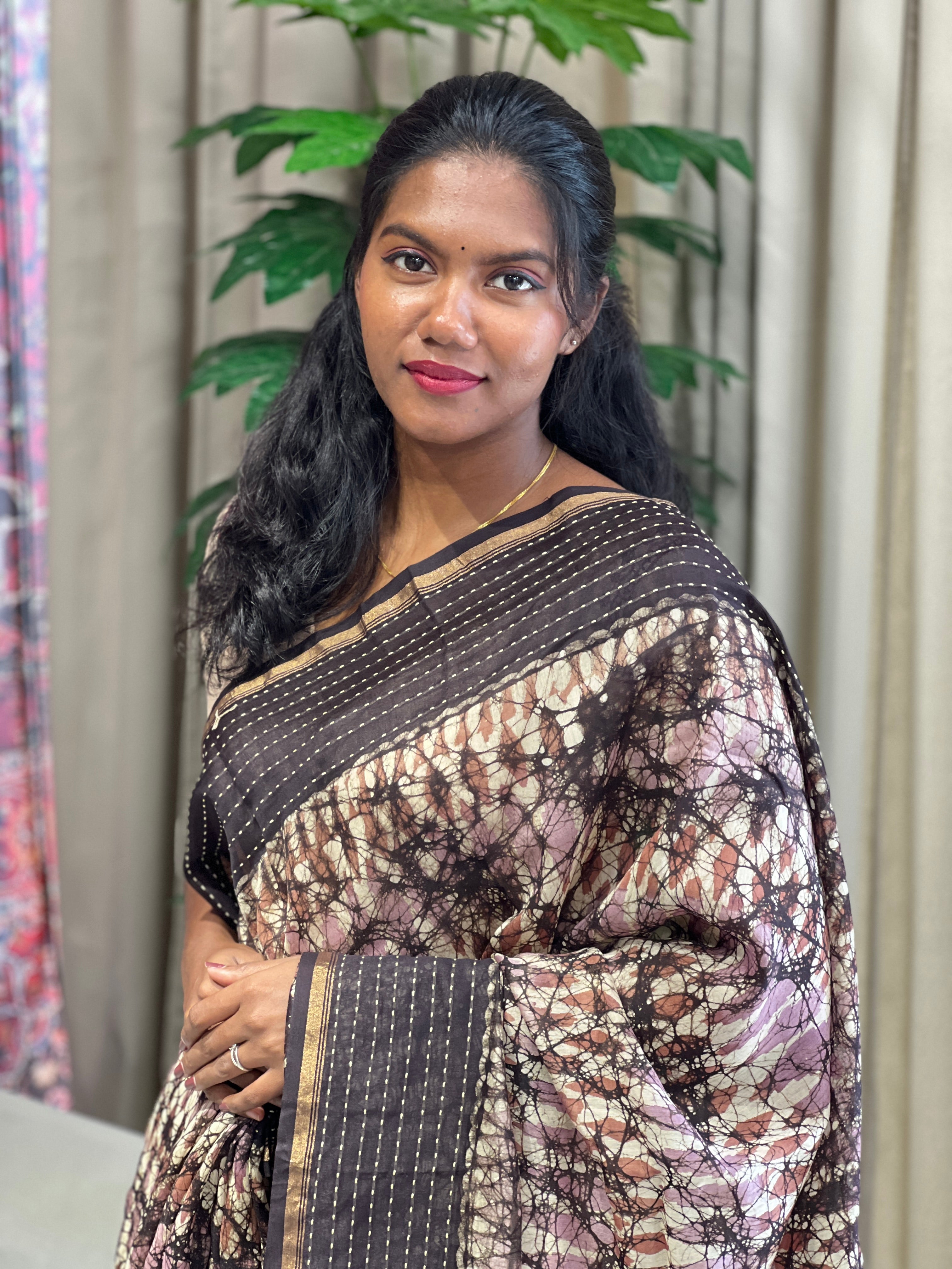 Batik Print With Kantha Embroidered Chanderi Saree | RGD917R