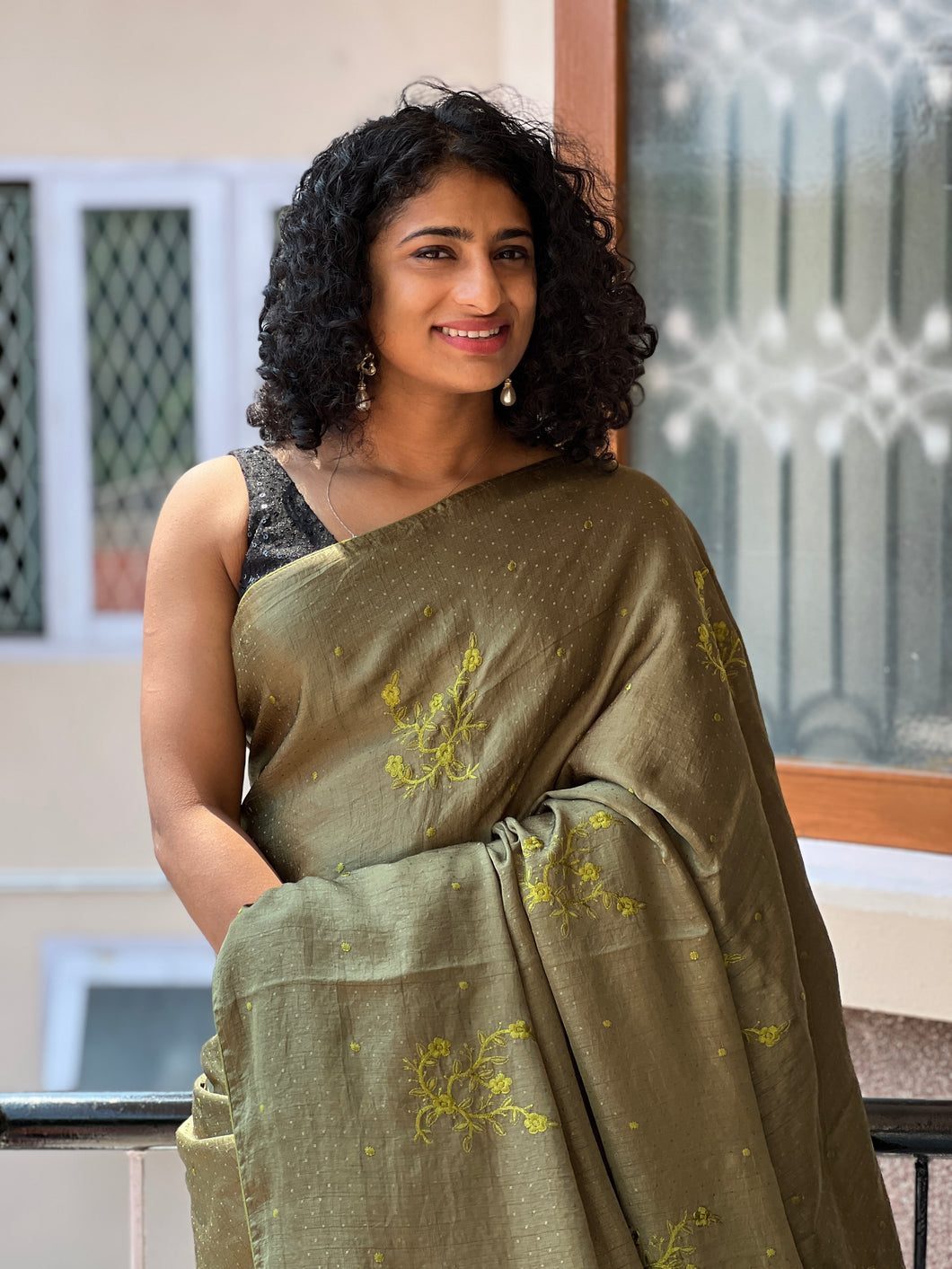 Dobby Weave Crepe Saree | ACT975