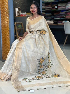 Hand Embroidery Tissue Linen Saree | DVS118