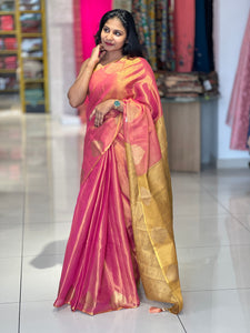 Traditional Zari Buta Detailed Tissue Linen Saree | HT113