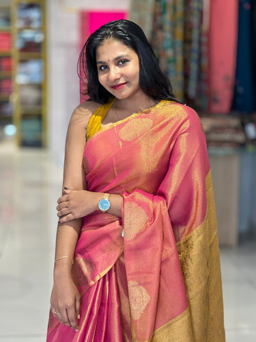 Traditional Zari Buta Detailed Tissue Linen Saree | HT113