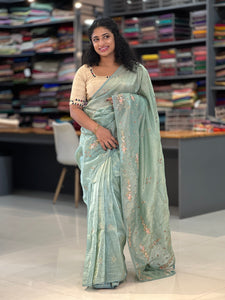 Floral Embroidery Pattern Crush Tissue Saree | DVS111