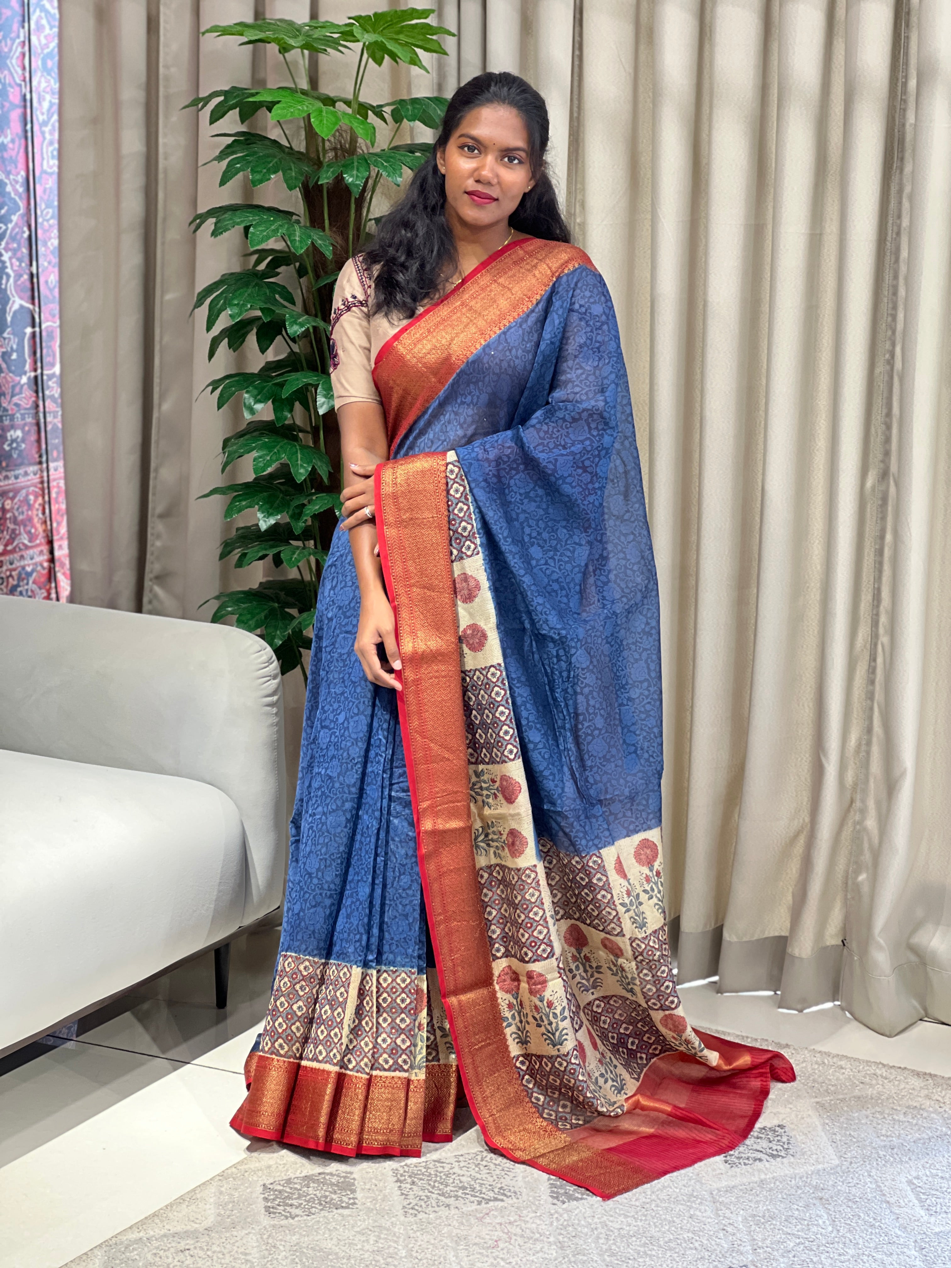 Floral Printed Chanderi Saree | RGD947R