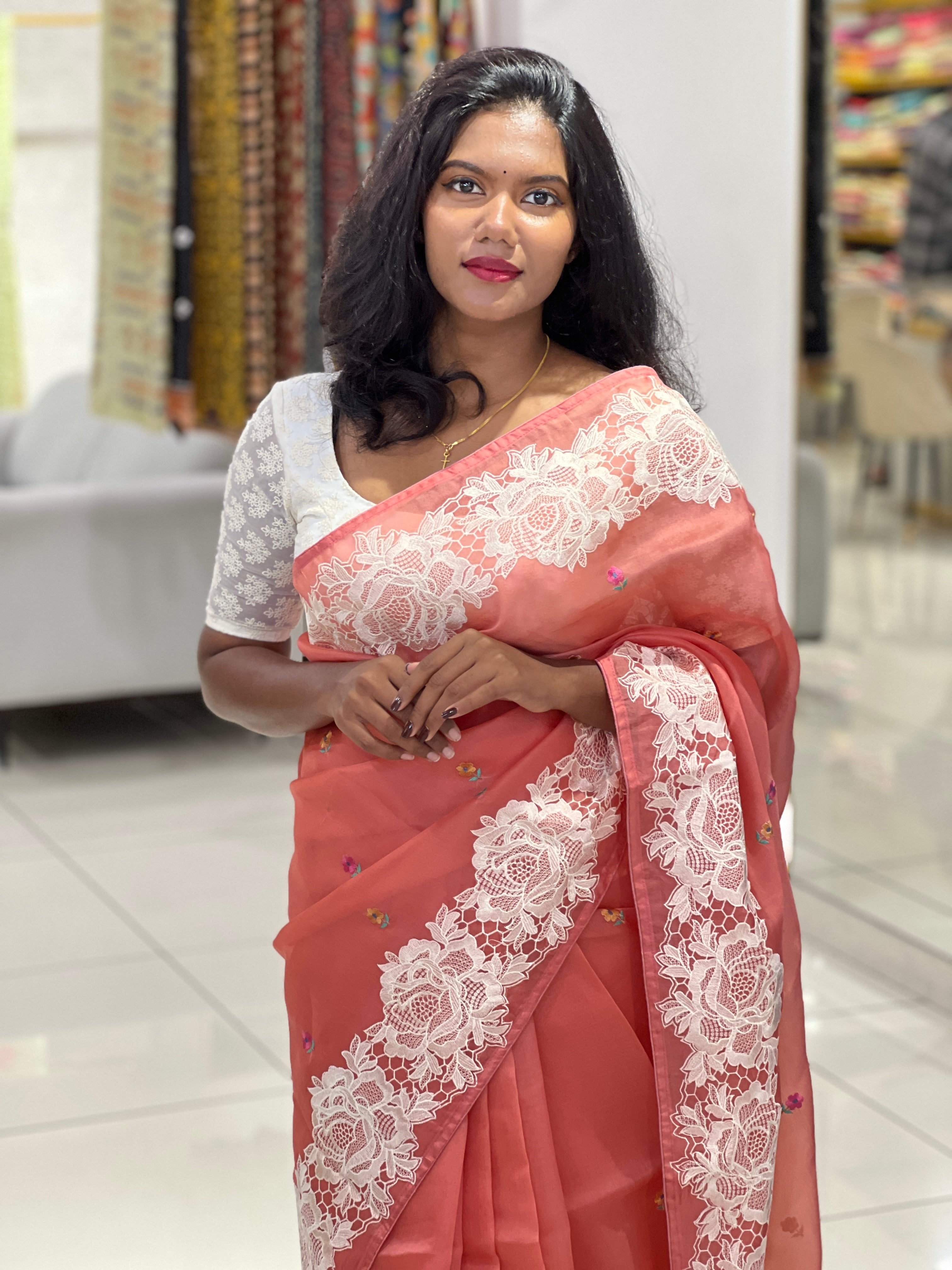 Floral Embroidery Detailed Pure Organza Saree | SBS1374