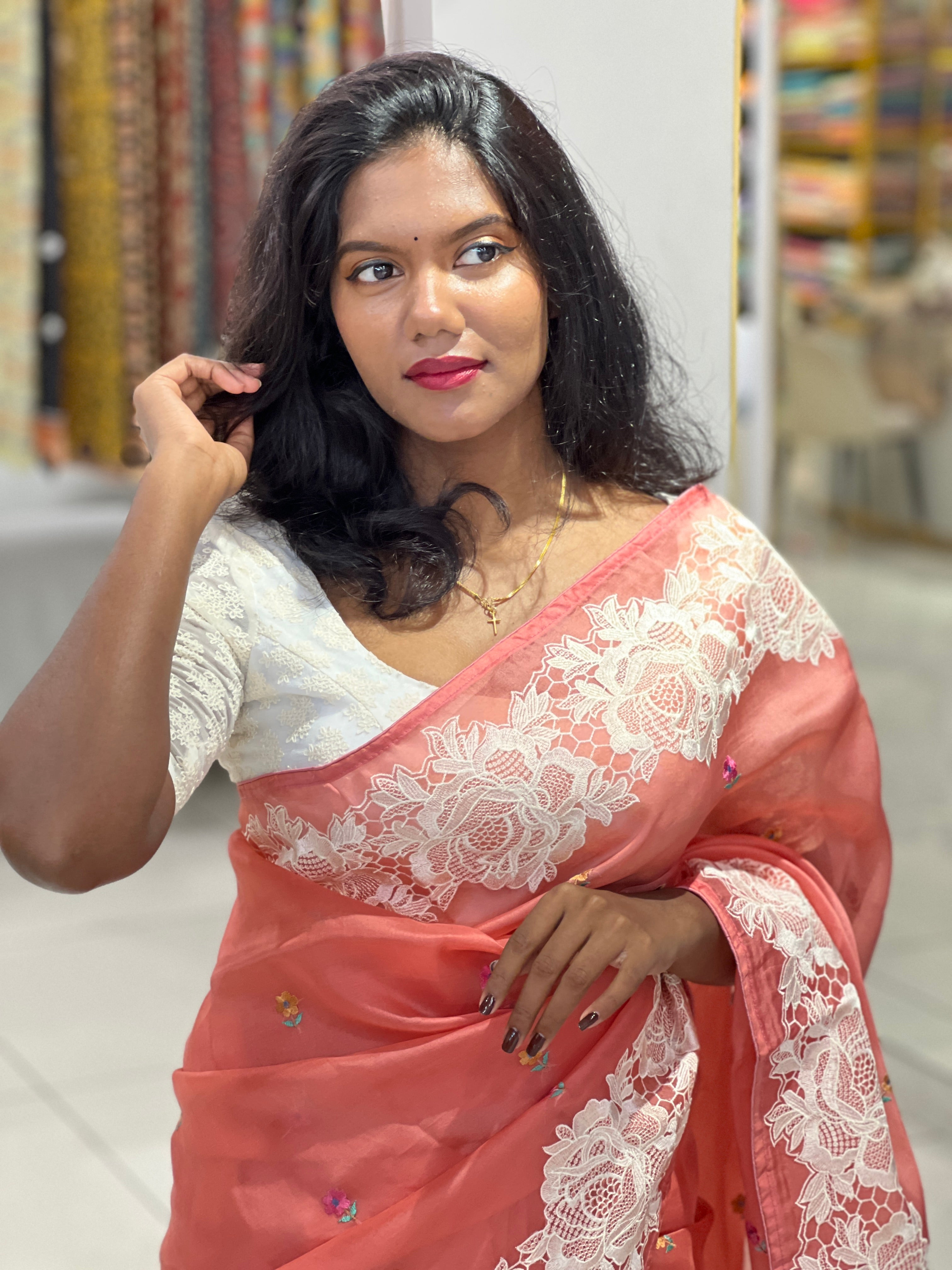Floral Embroidery Detailed Pure Organza Saree | SBS1374