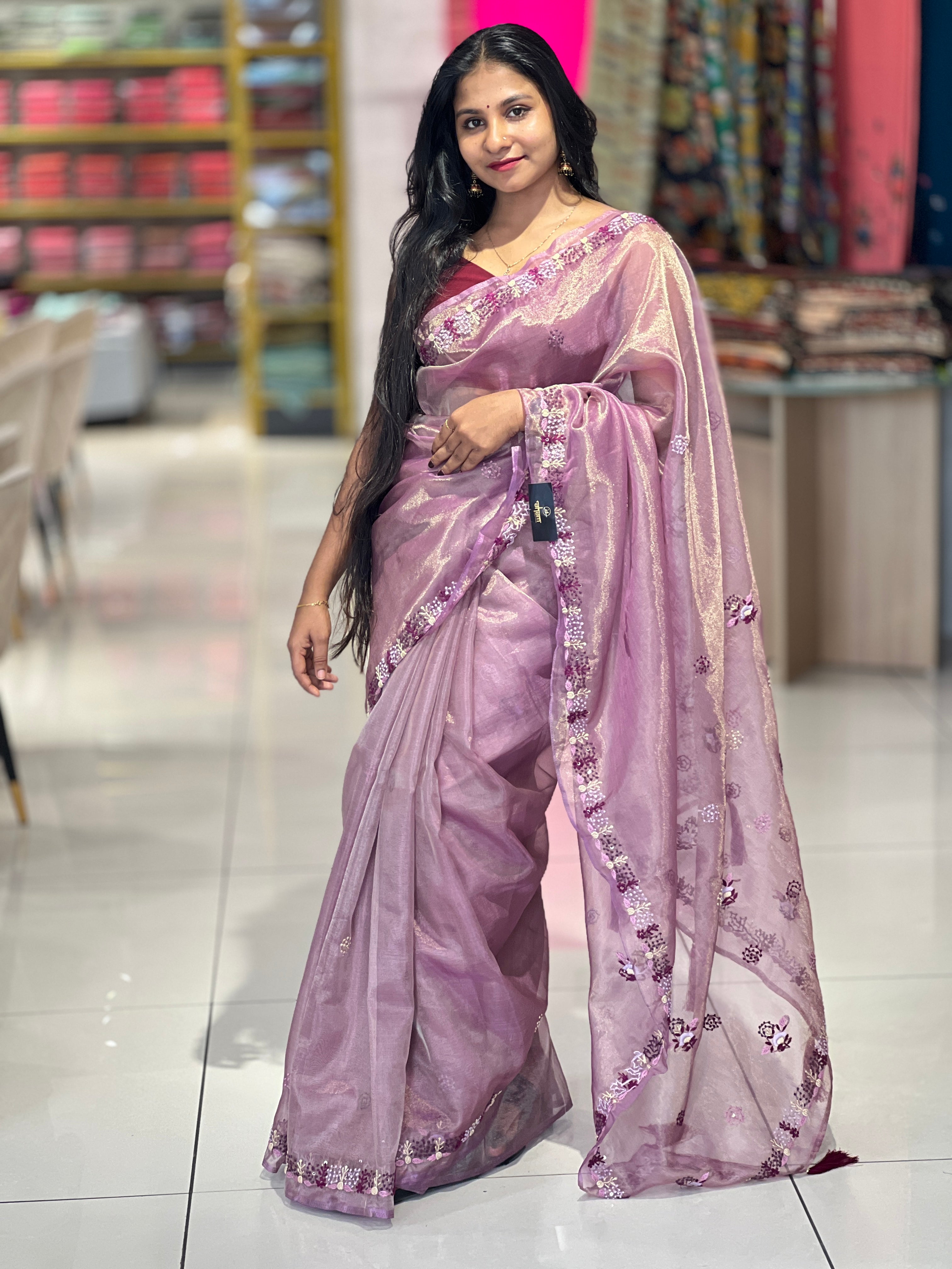 Hand Embroidery Organza Tissue Saree | RP650