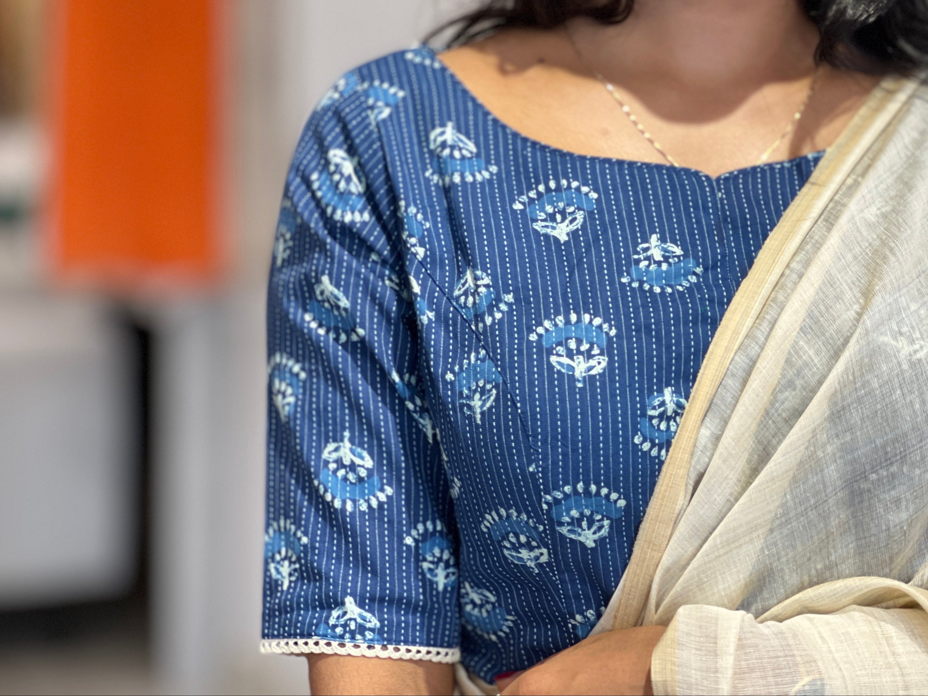 Block Print With Kantha Detailed Cotton Stitched Blouse | IT145