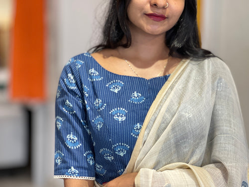 Block Print With Kantha Detailed Cotton Stitched Blouse | IT145