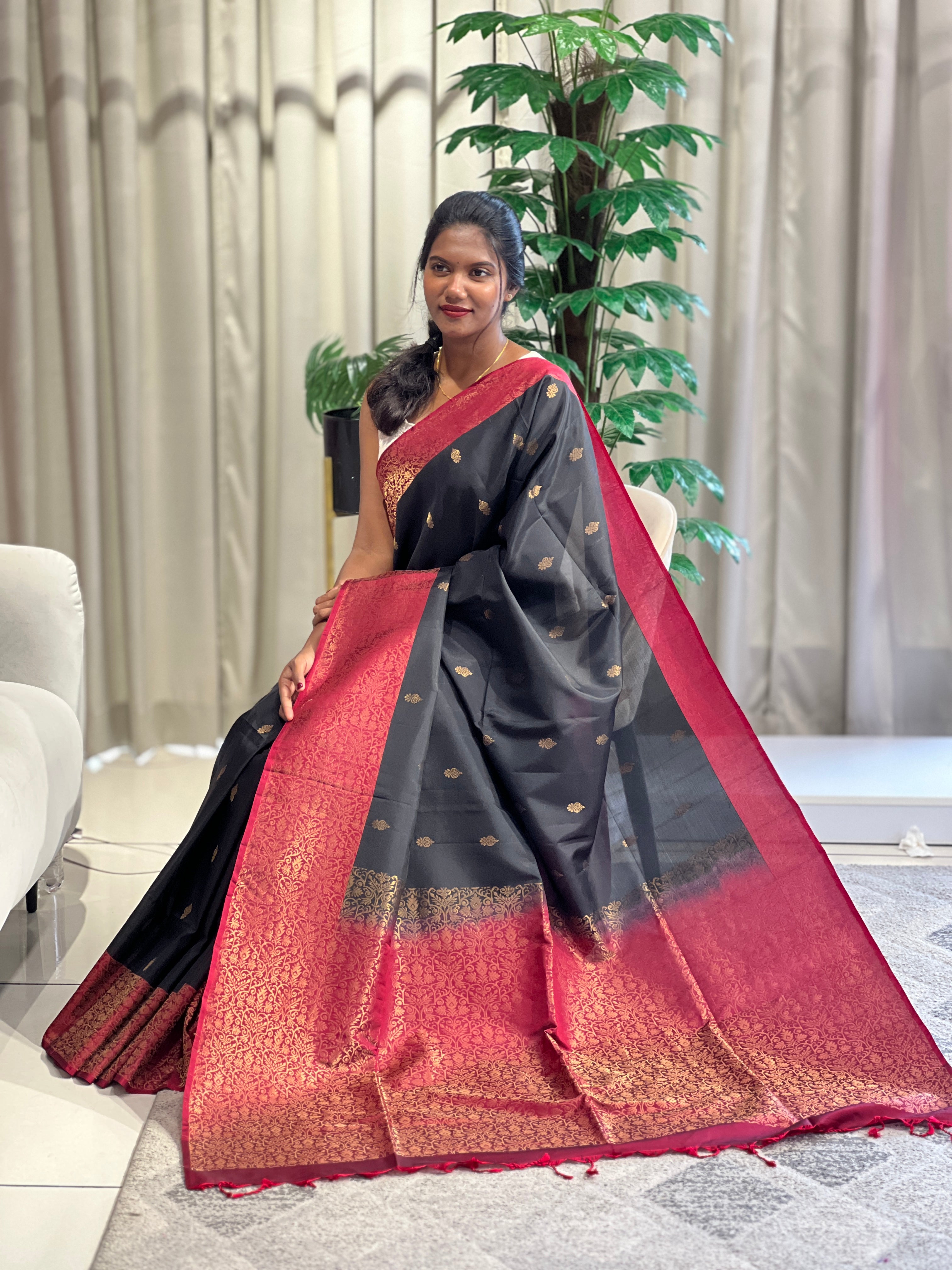 Golden Zari Buta Woven Soft Silk Saree | KSO118