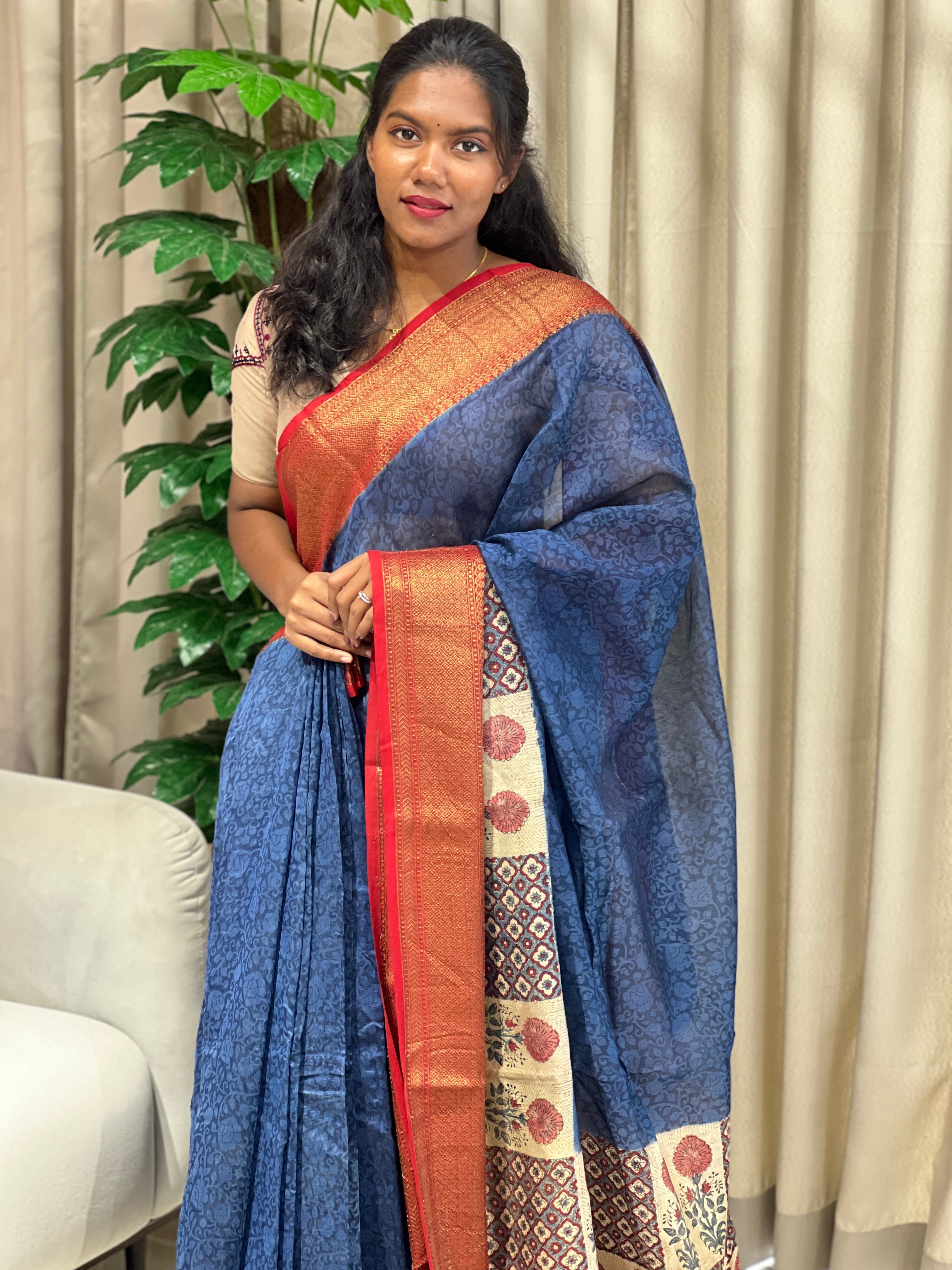 Floral Printed Chanderi Saree | RGD947R