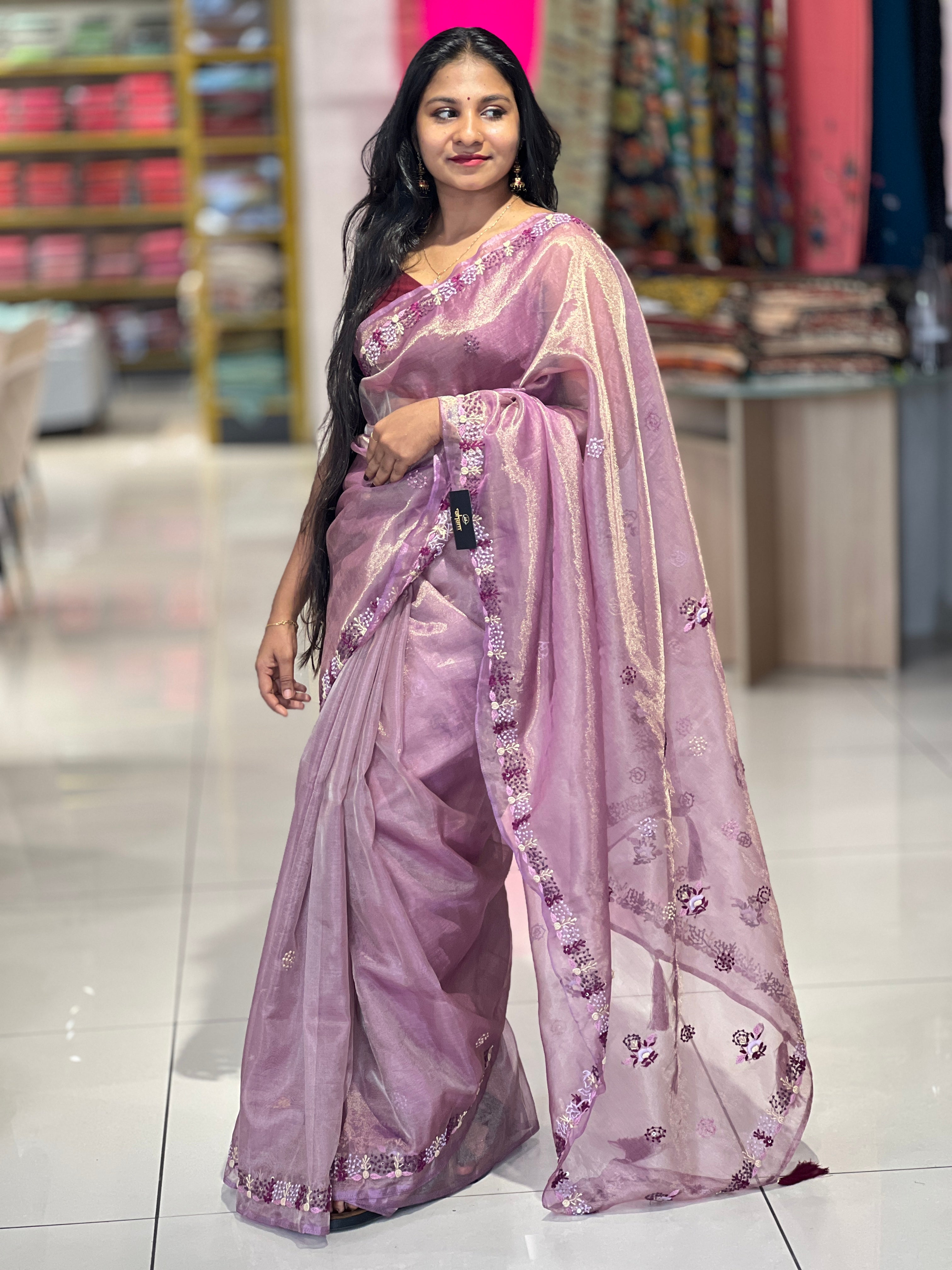 Hand Embroidery Organza Tissue Saree | RP650