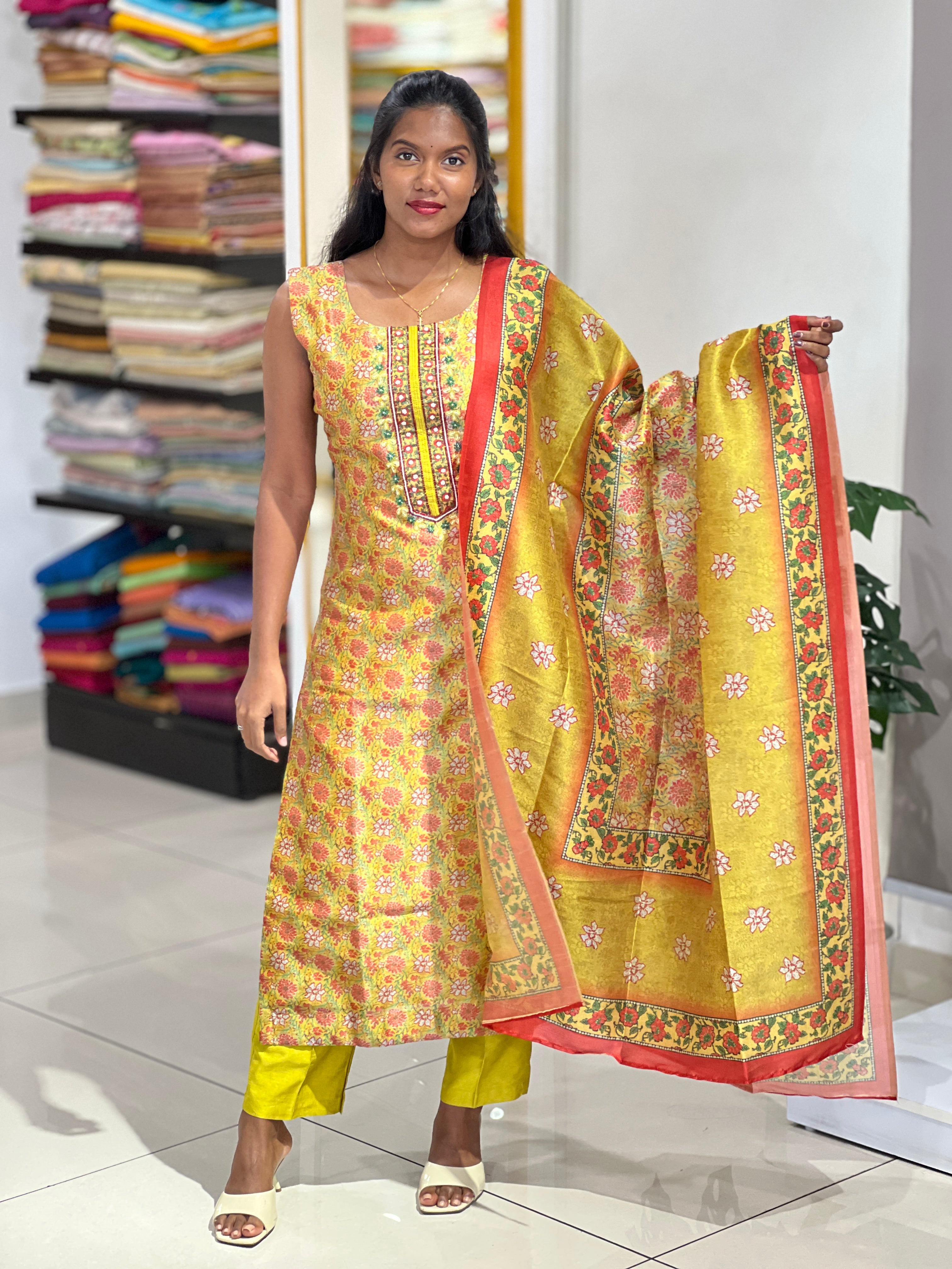 Floral Printed Semi Silk Kurta Set | NAI171