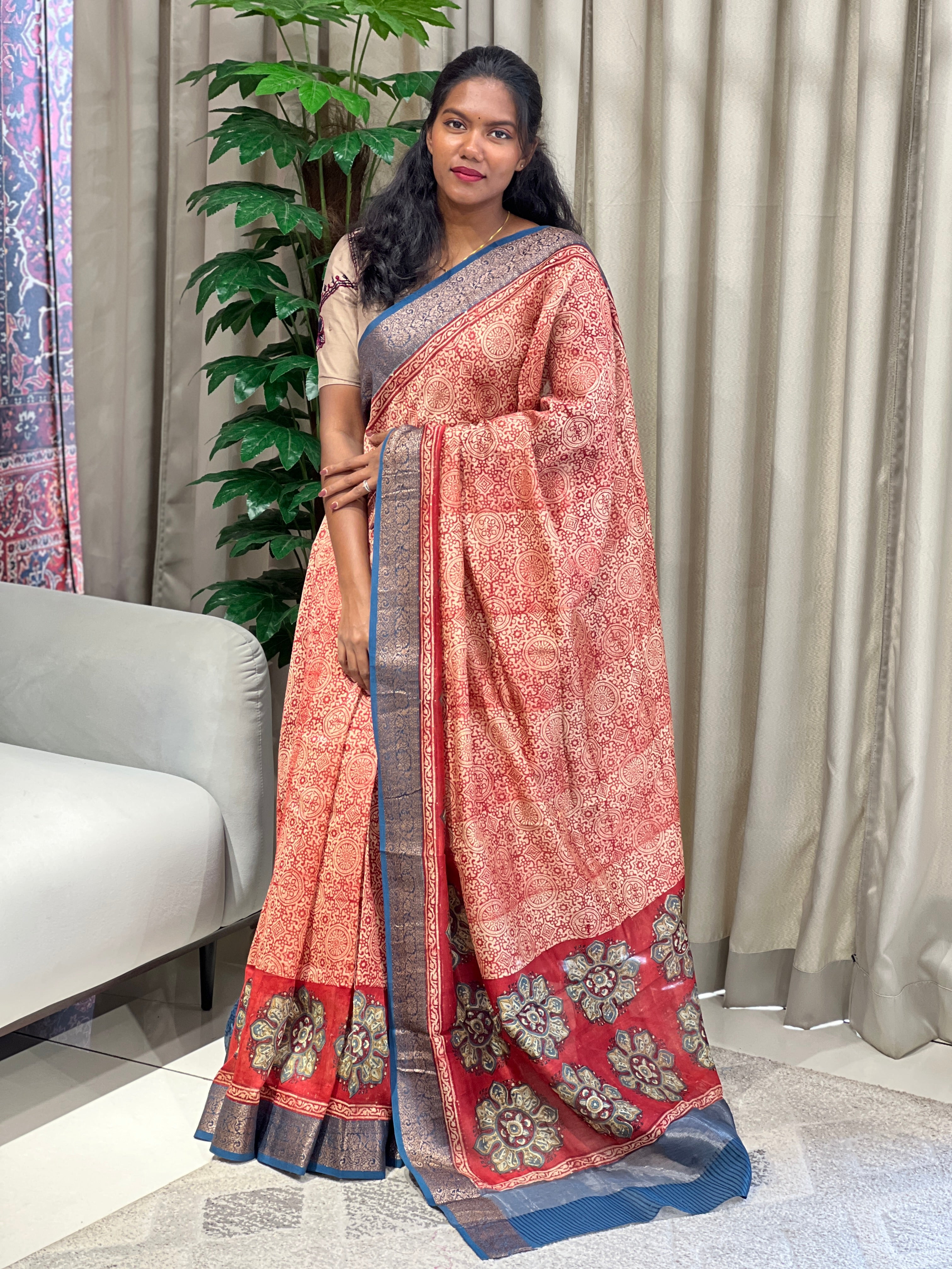 Floral Printed Chanderi Saree | RGD944R